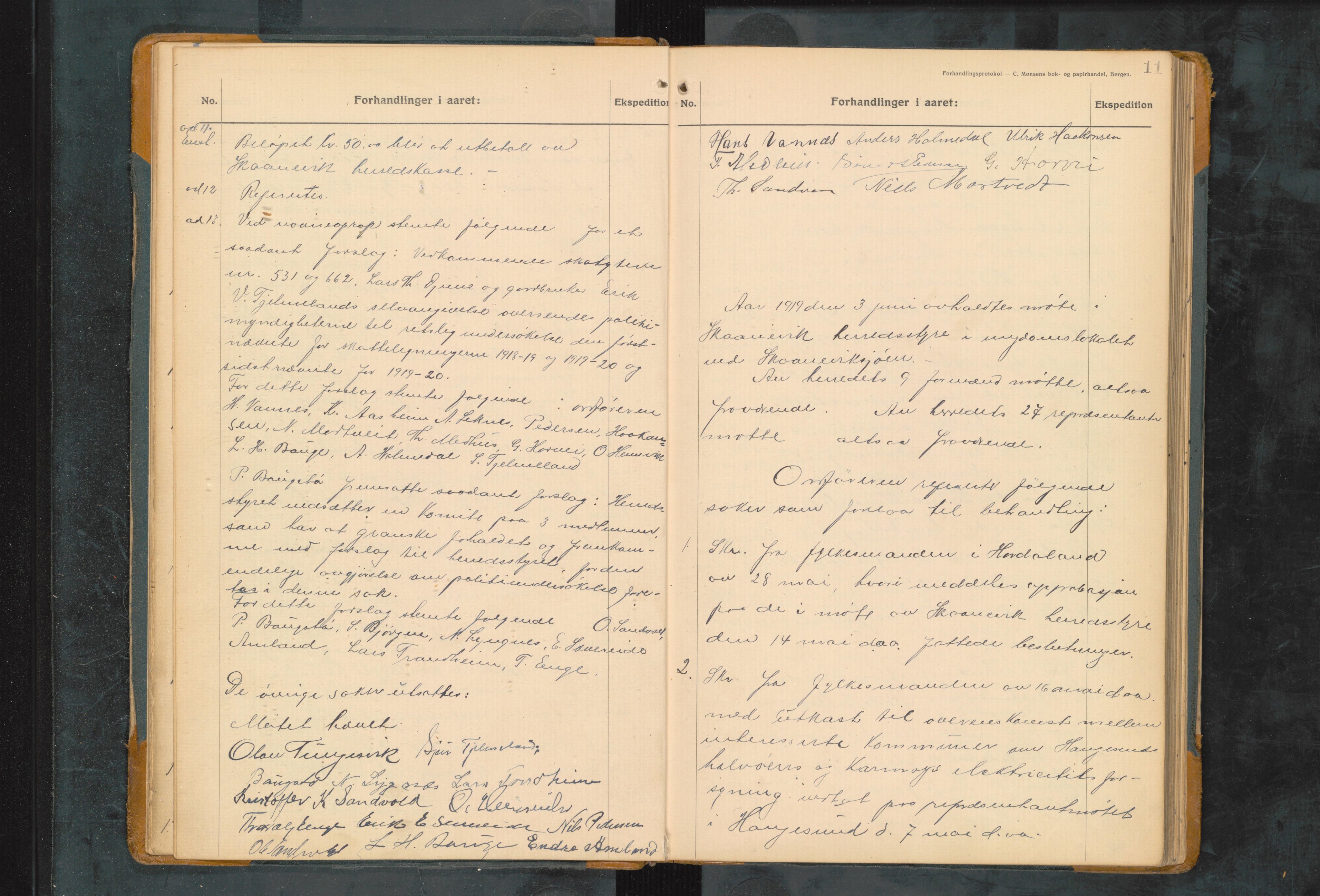 Skånevik kommune. Formannskapet, IKAH/1212-021/A/Aa/L0008: Møtebok for Skånevik formannskap og heradsstyre, 1919-1924, p. 11