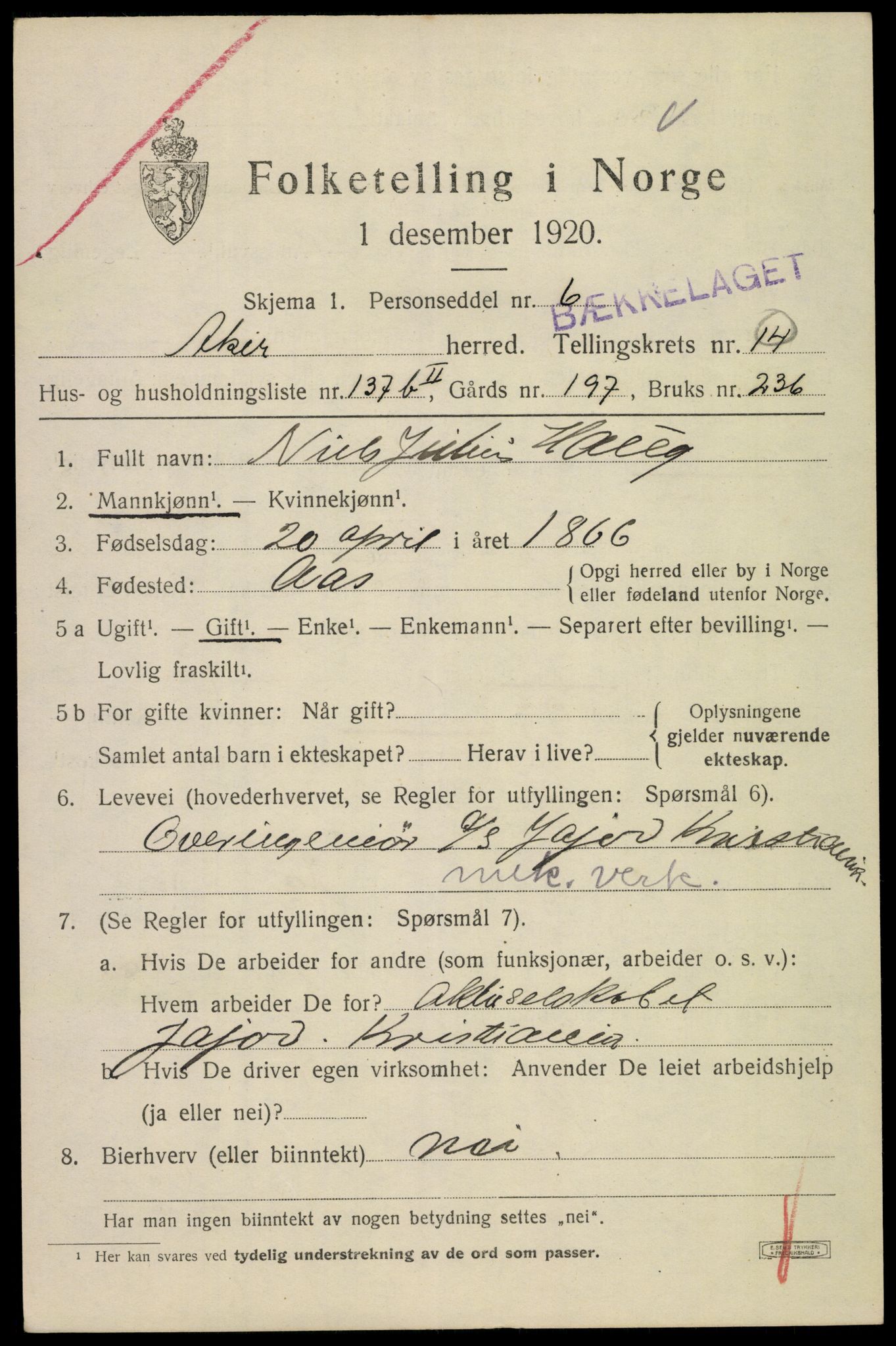 SAO, 1920 census for Aker, 1920, p. 81734