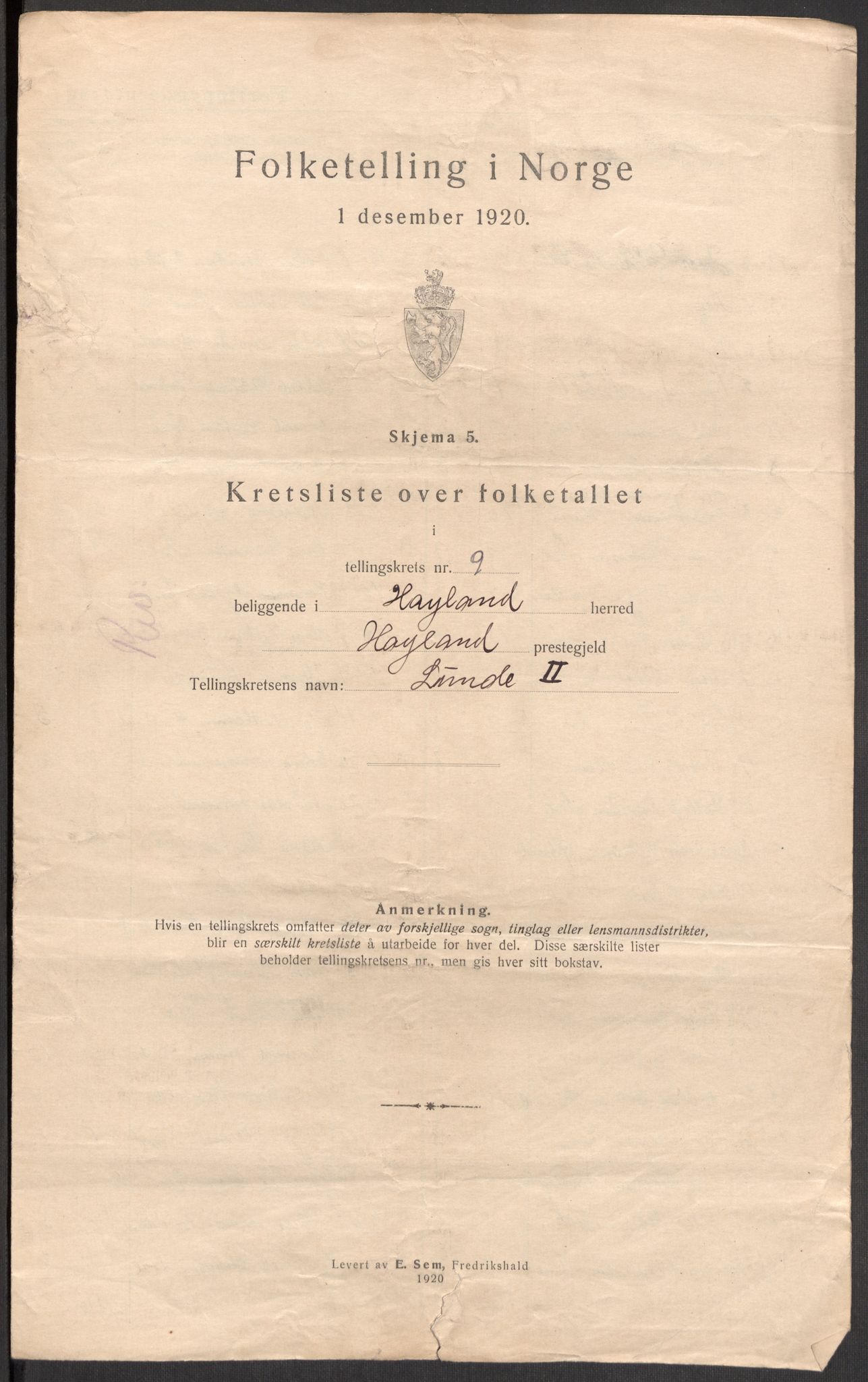 SAST, 1920 census for Høyland, 1920, p. 33