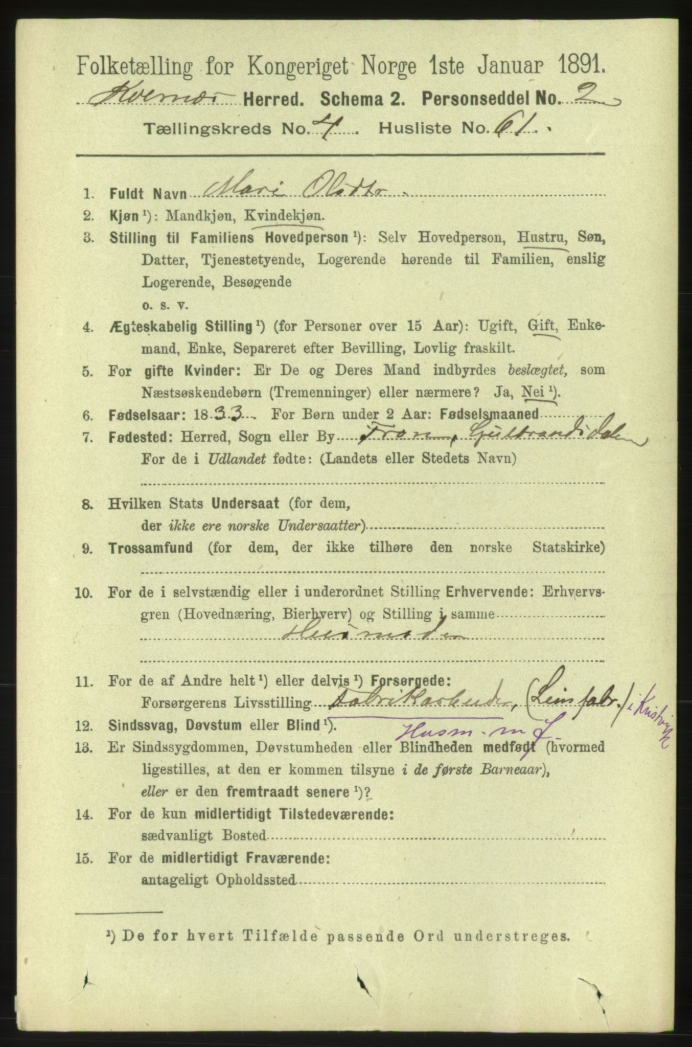 RA, 1891 census for 1553 Kvernes, 1891, p. 2247