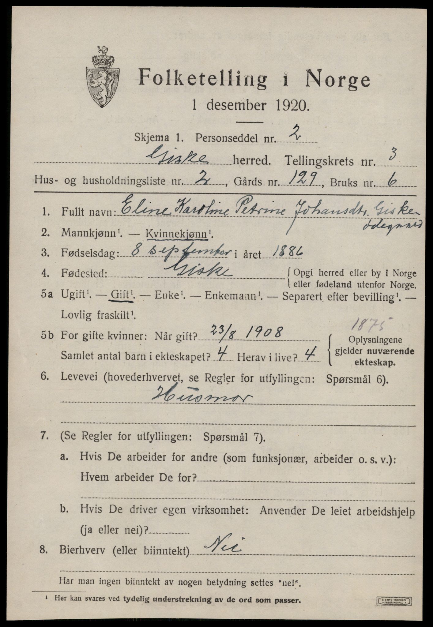 SAT, 1920 census for Giske, 1920, p. 1684