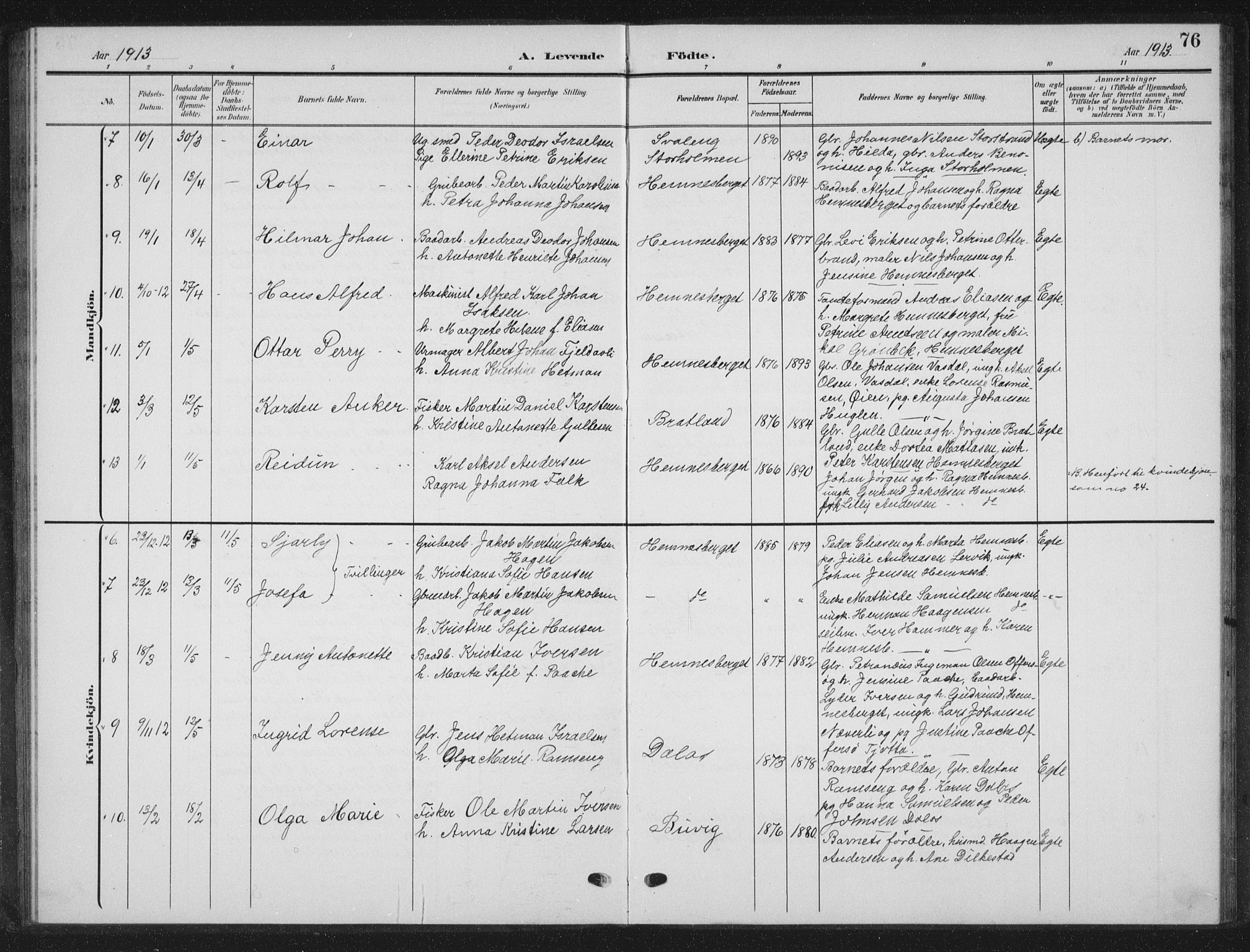 Ministerialprotokoller, klokkerbøker og fødselsregistre - Nordland, AV/SAT-A-1459/825/L0370: Parish register (copy) no. 825C07, 1903-1923, p. 76