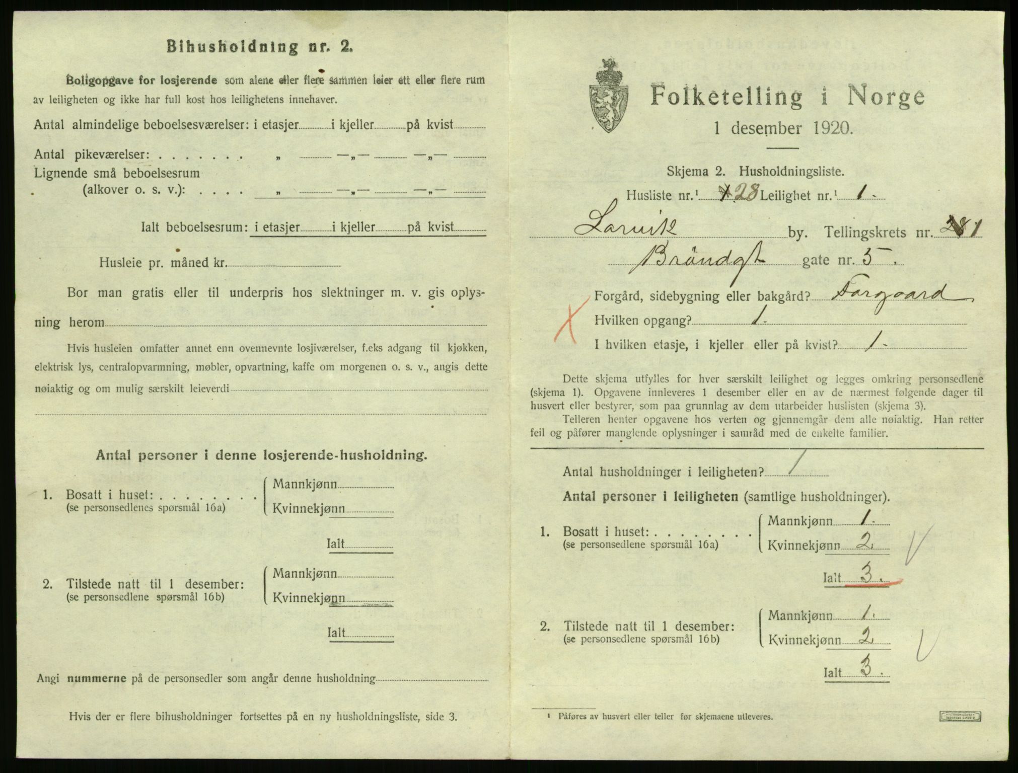 SAKO, 1920 census for Larvik, 1920, p. 3116