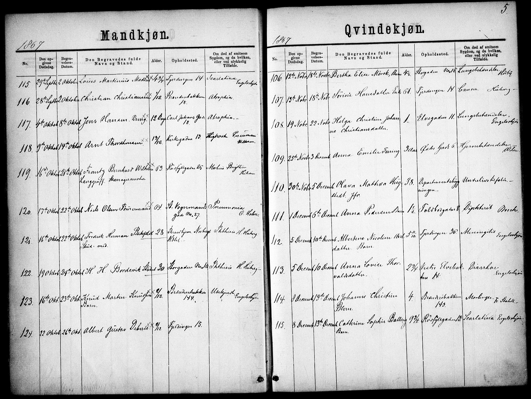 Oslo domkirke Kirkebøker, AV/SAO-A-10752/F/Fa/L0026: Parish register (official) no. 26, 1867-1884, p. 5