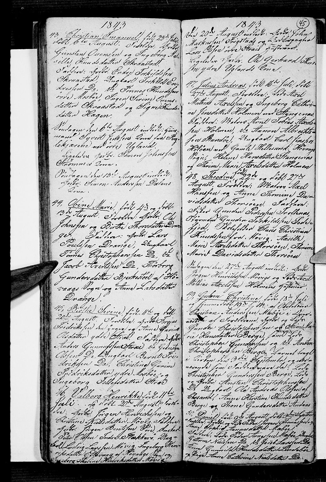 Oddernes sokneprestkontor, AV/SAK-1111-0033/F/Fb/Fba/L0004: Parish register (copy) no. B 4, 1837-1846, p. 45