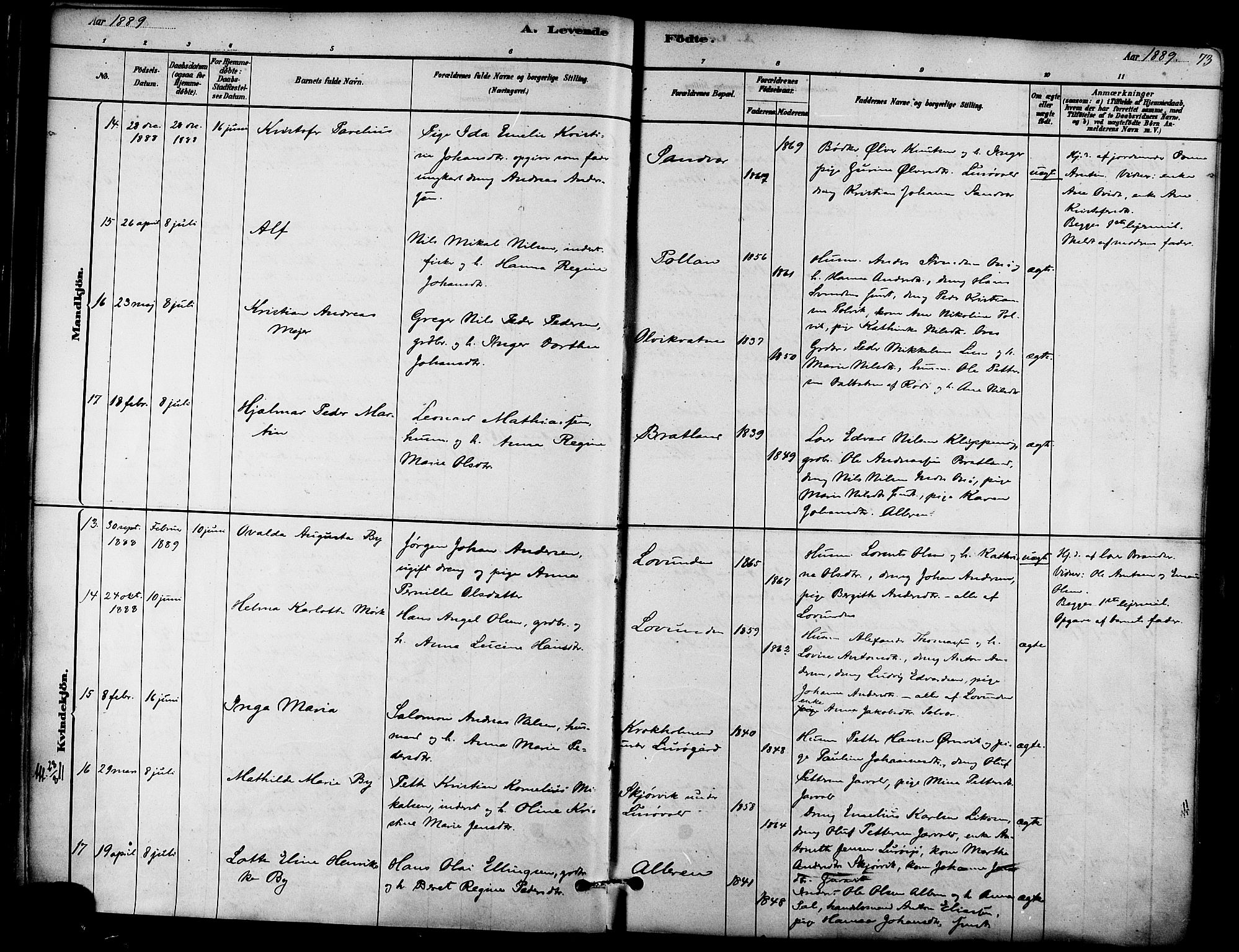 Ministerialprotokoller, klokkerbøker og fødselsregistre - Nordland, AV/SAT-A-1459/839/L0568: Parish register (official) no. 839A05, 1880-1902, p. 73