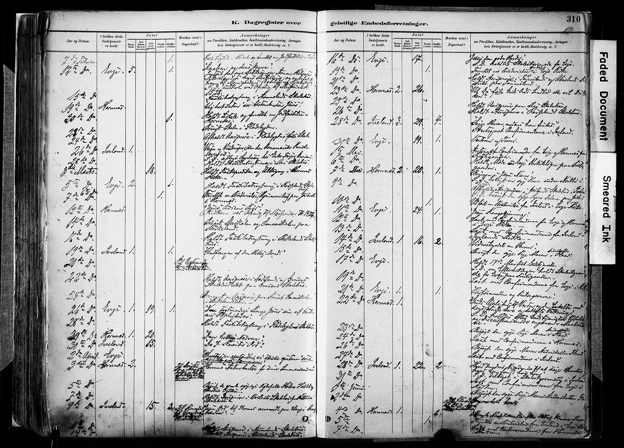 Evje sokneprestkontor, AV/SAK-1111-0008/F/Fa/Faa/L0007: Parish register (official) no. A 7, 1884-1909, p. 310