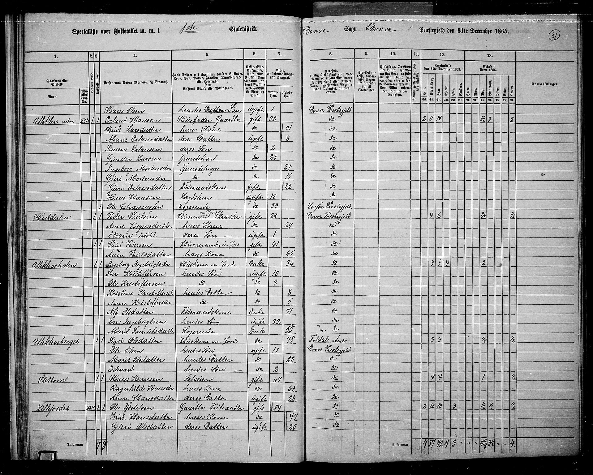 RA, 1865 census for Dovre, 1865, p. 32