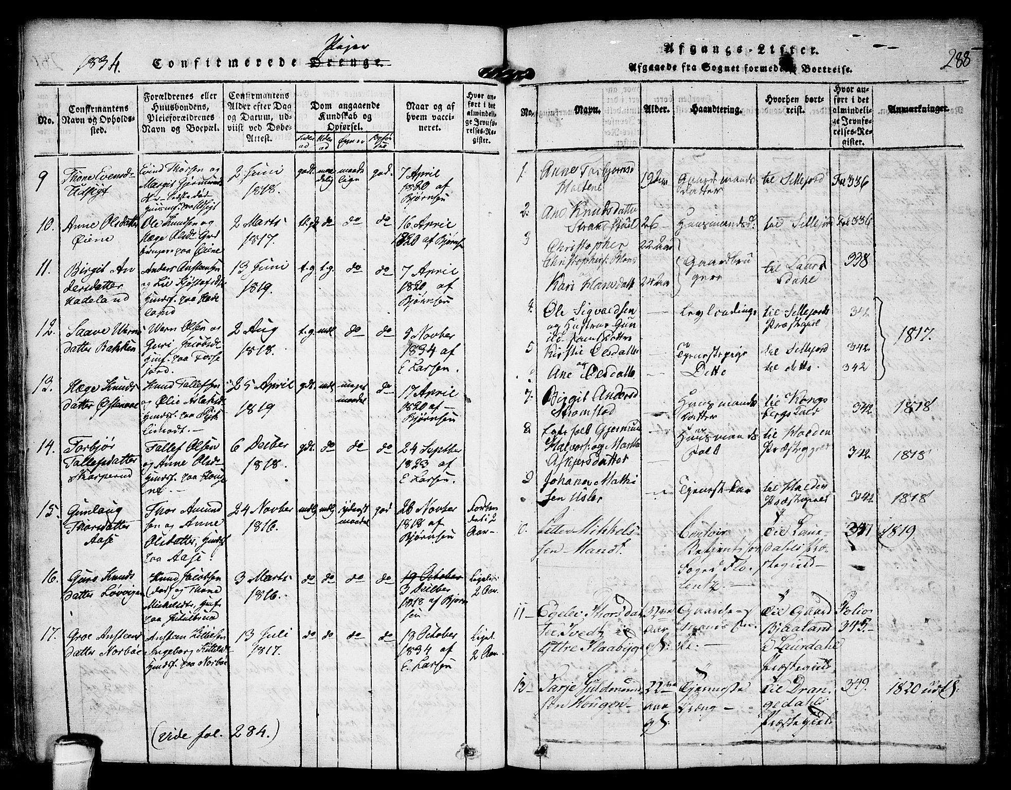 Kviteseid kirkebøker, SAKO/A-276/F/Fa/L0005: Parish register (official) no. I 5, 1815-1836, p. 288