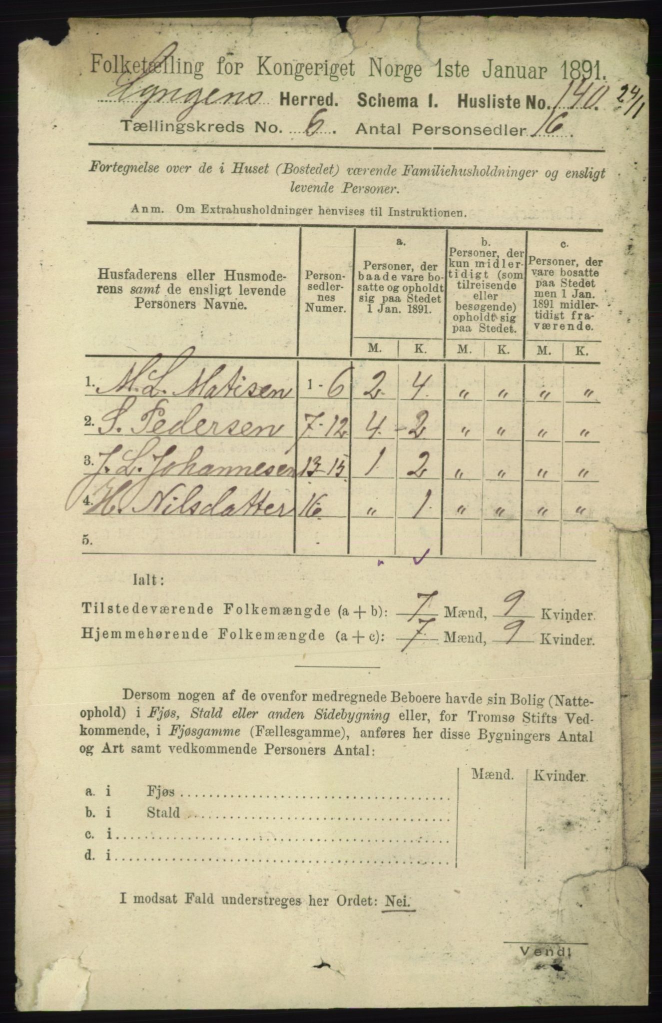 RA, 1891 census for 1938 Lyngen, 1891, p. 5227