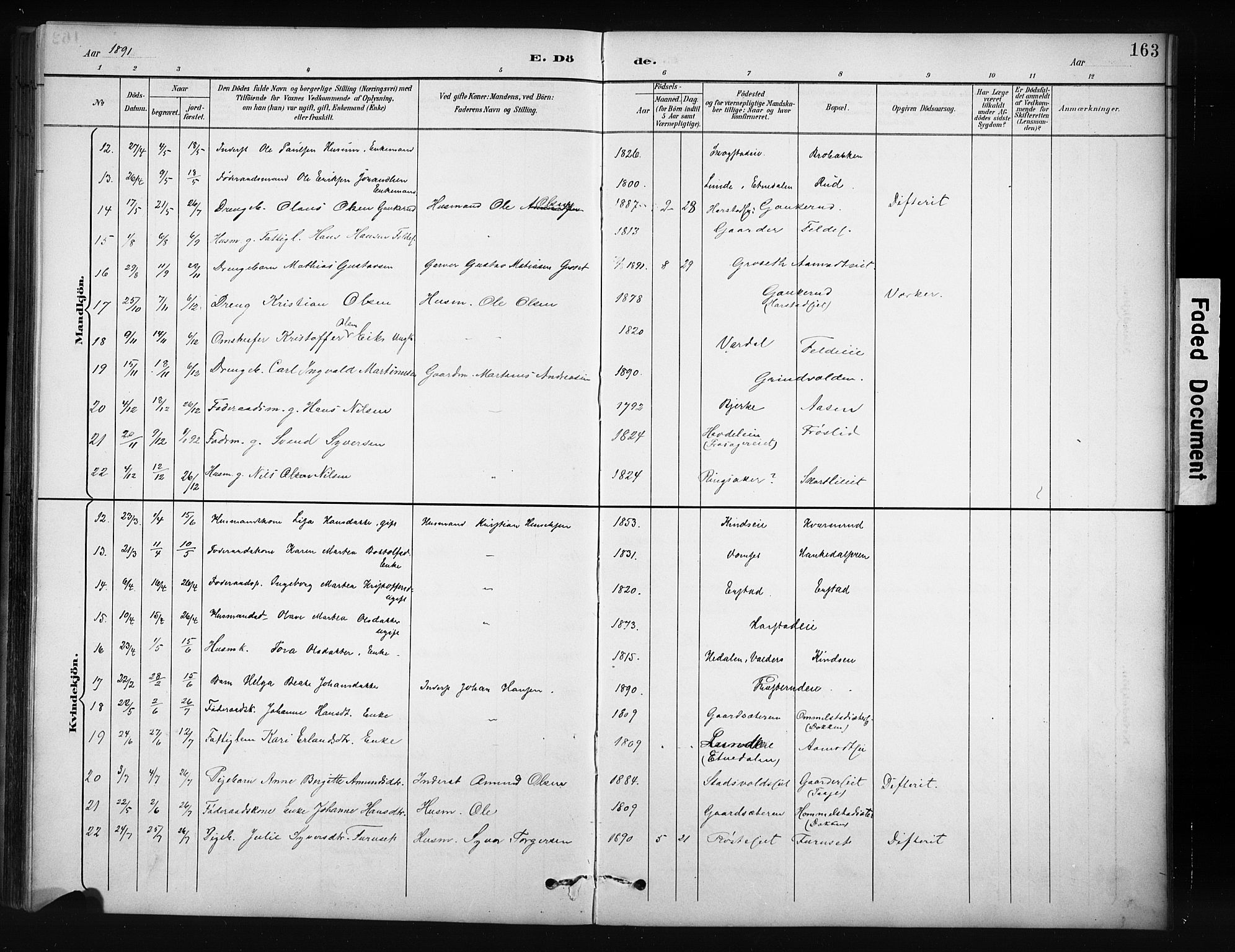 Nordre Land prestekontor, SAH/PREST-124/H/Ha/Hab/L0012: Parish register (copy) no. 12, 1891-1909, p. 163