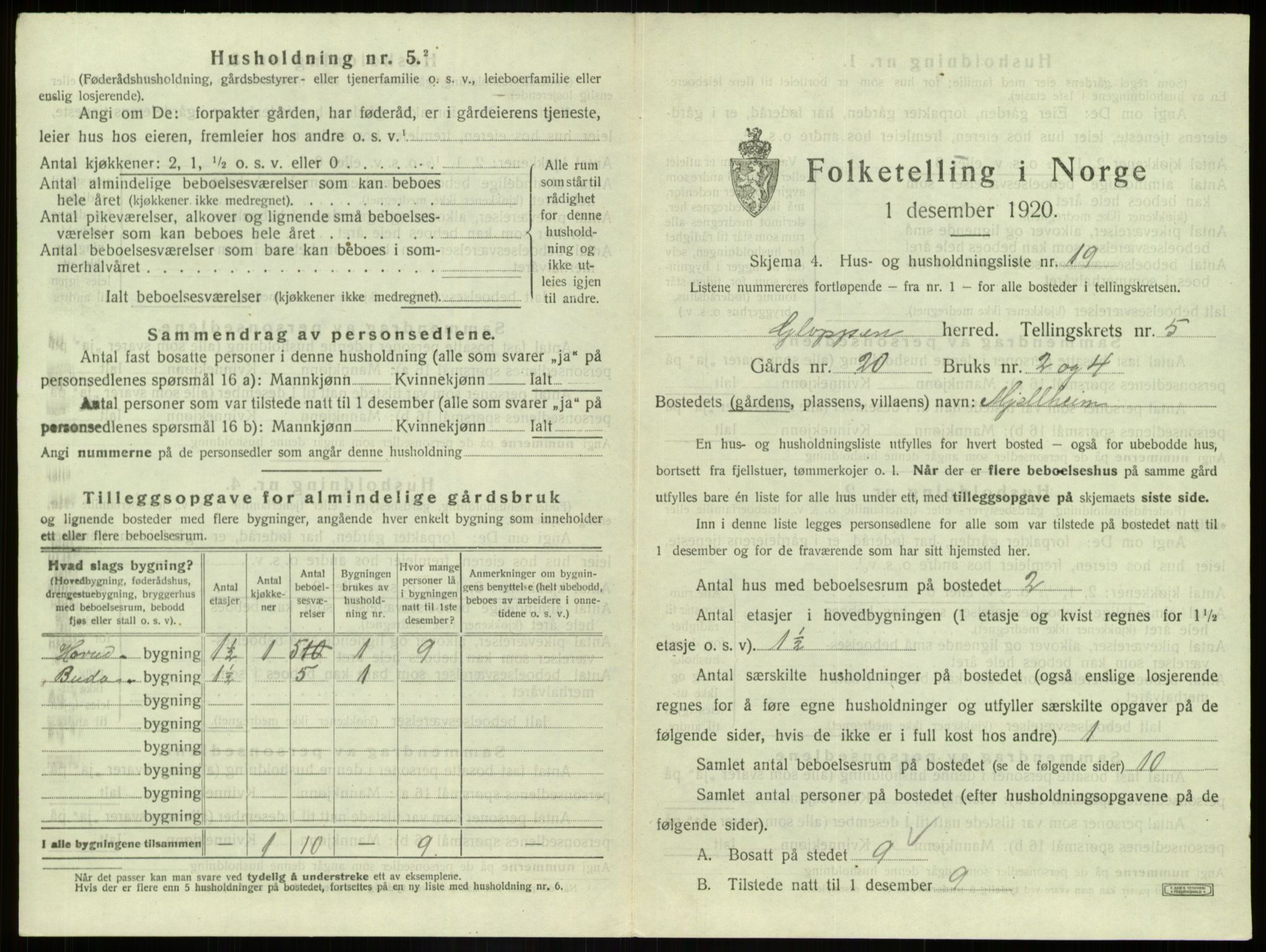 SAB, 1920 census for Gloppen, 1920, p. 429