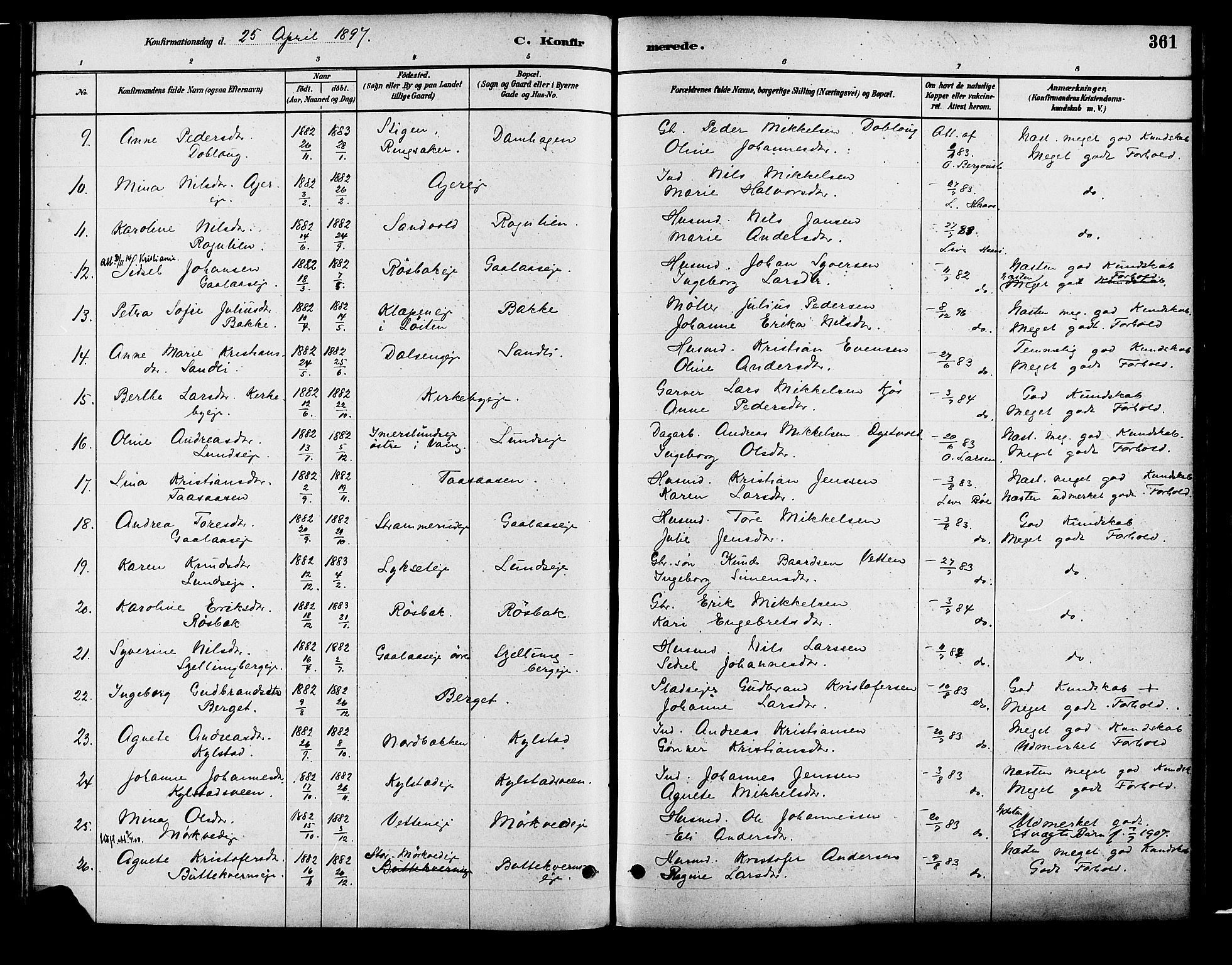 Vang prestekontor, Hedmark, SAH/PREST-008/H/Ha/Haa/L0018B: Parish register (official) no. 18B, 1880-1906, p. 361