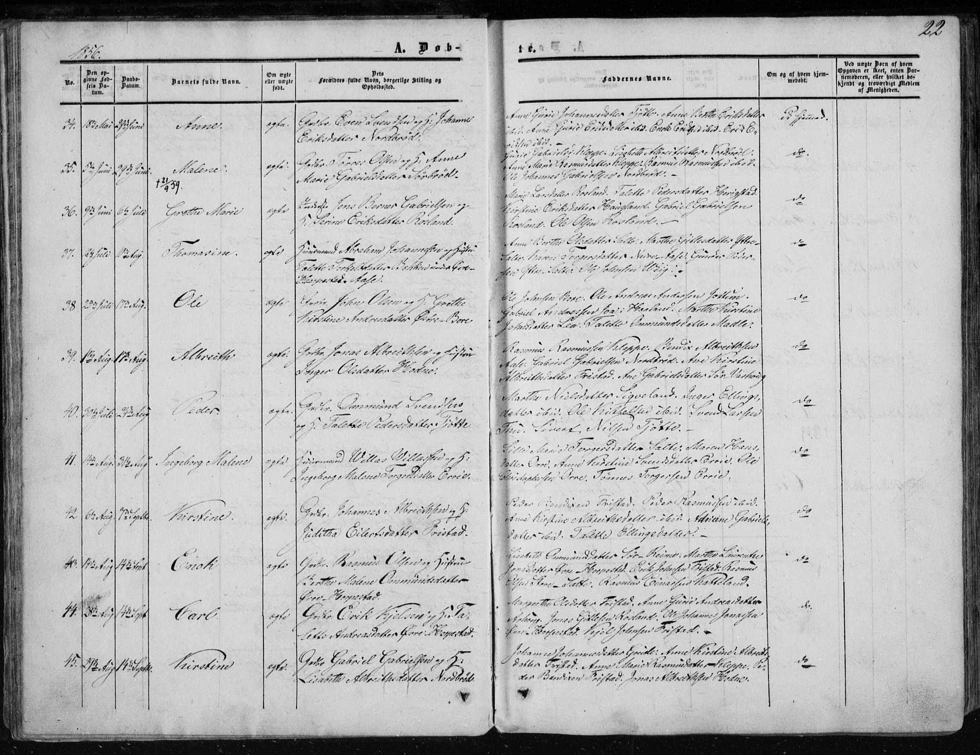 Klepp sokneprestkontor, AV/SAST-A-101803/001/3/30BA/L0005: Parish register (official) no. A 5, 1853-1870, p. 22