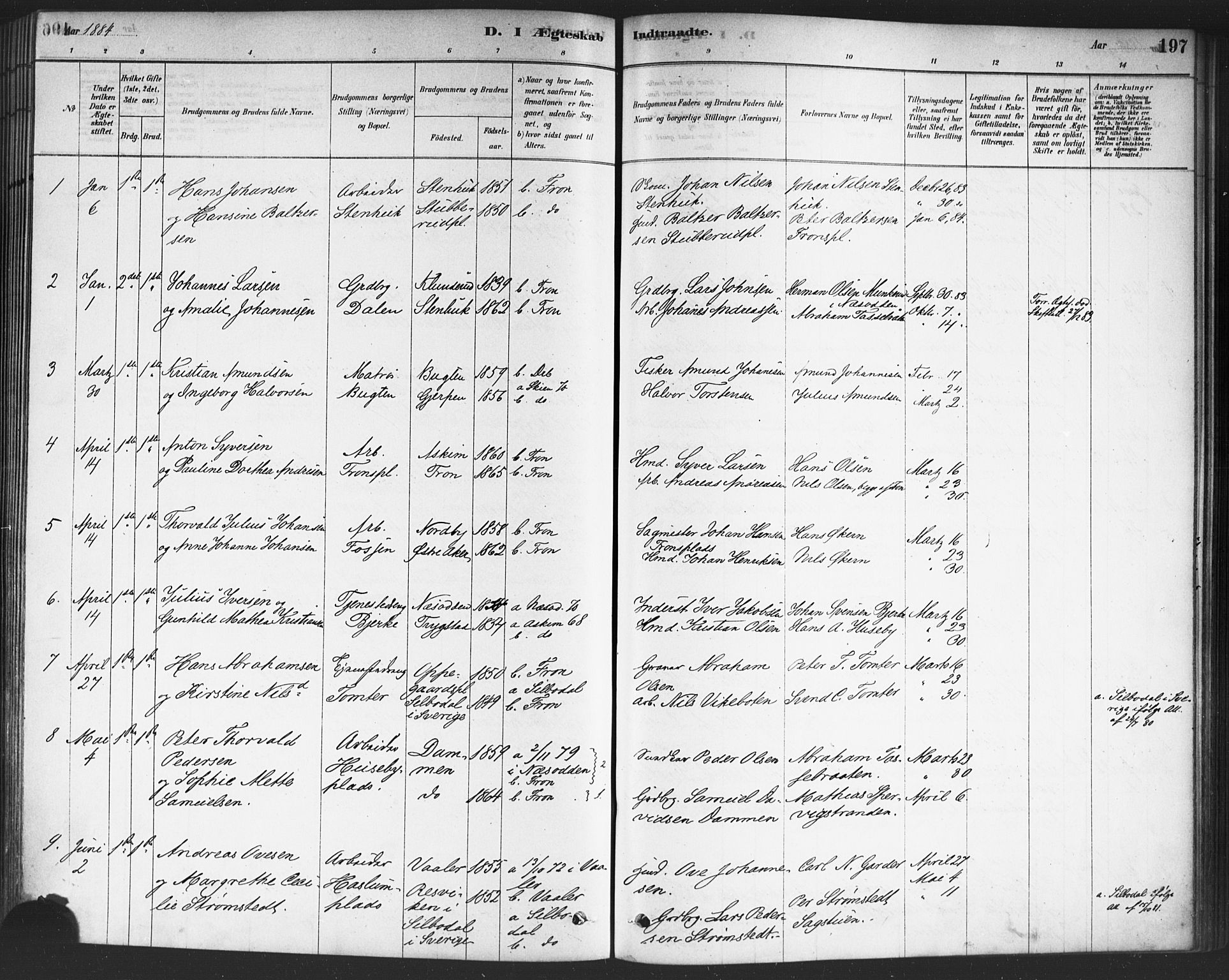 Drøbak prestekontor Kirkebøker, SAO/A-10142a/F/Fc/L0002: Parish register (official) no. III 2, 1878-1891, p. 197