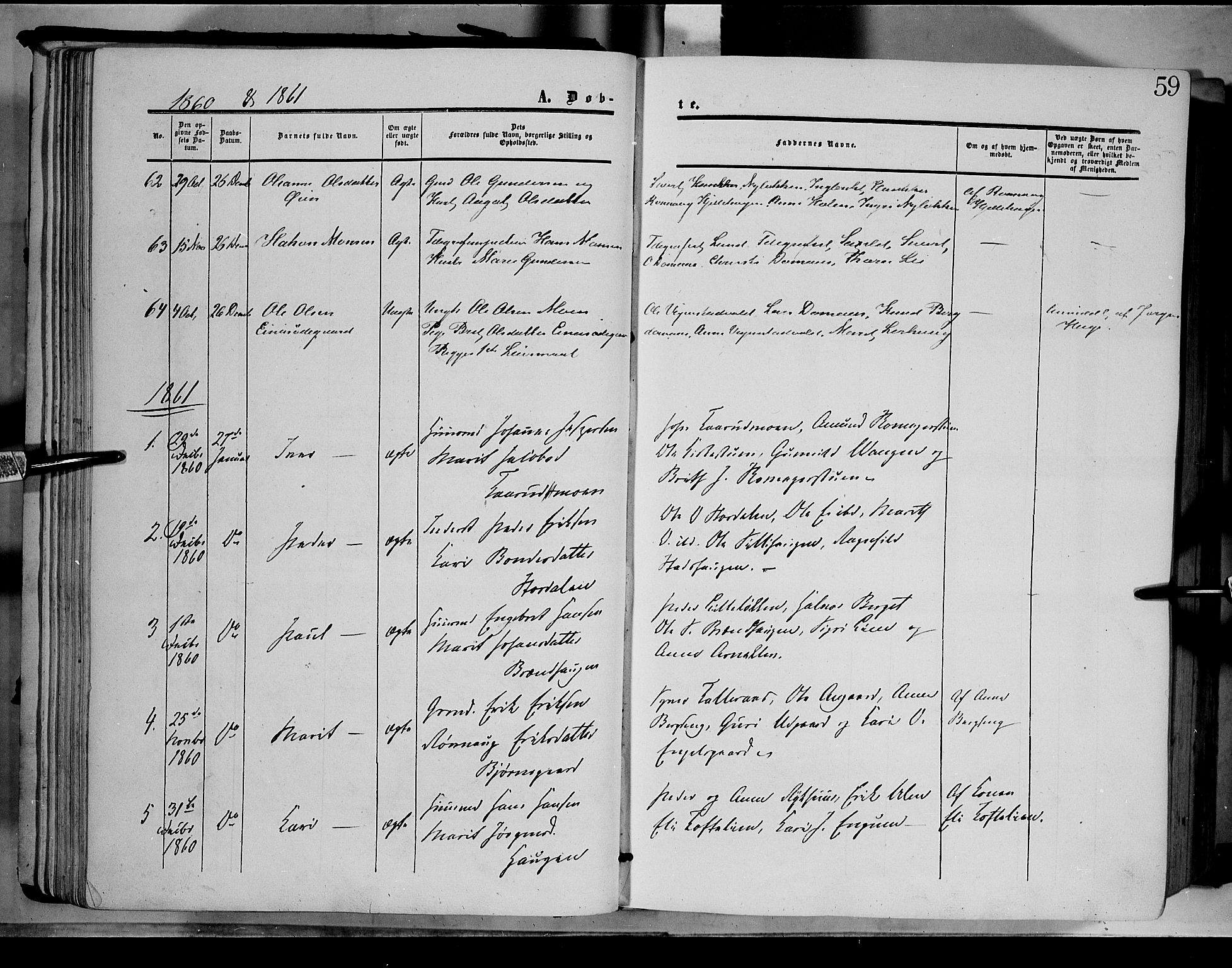 Dovre prestekontor, SAH/PREST-066/H/Ha/Haa/L0001: Parish register (official) no. 1, 1854-1878, p. 59