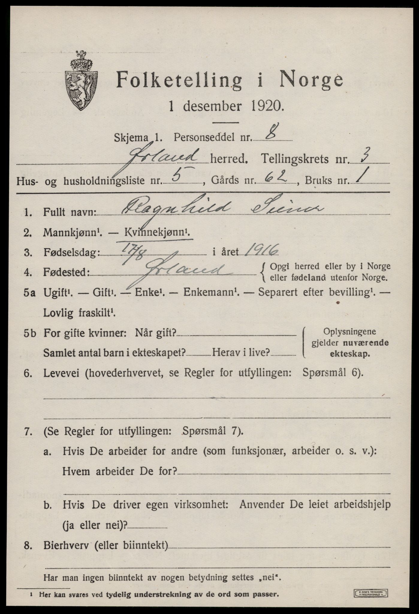 SAT, 1920 census for Ørland, 1920, p. 2527