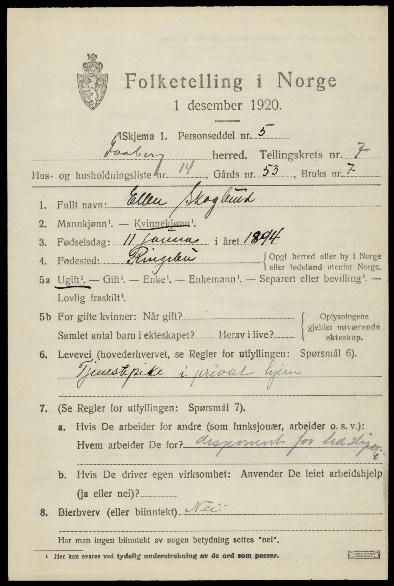 SAH, 1920 census for Fåberg, 1920, p. 7984