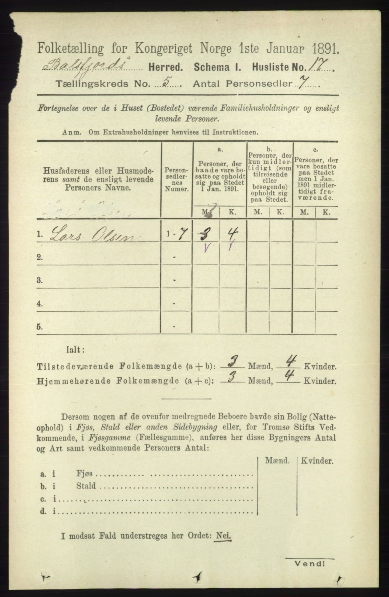 RA, 1891 census for 1933 Balsfjord, 1891, p. 1422