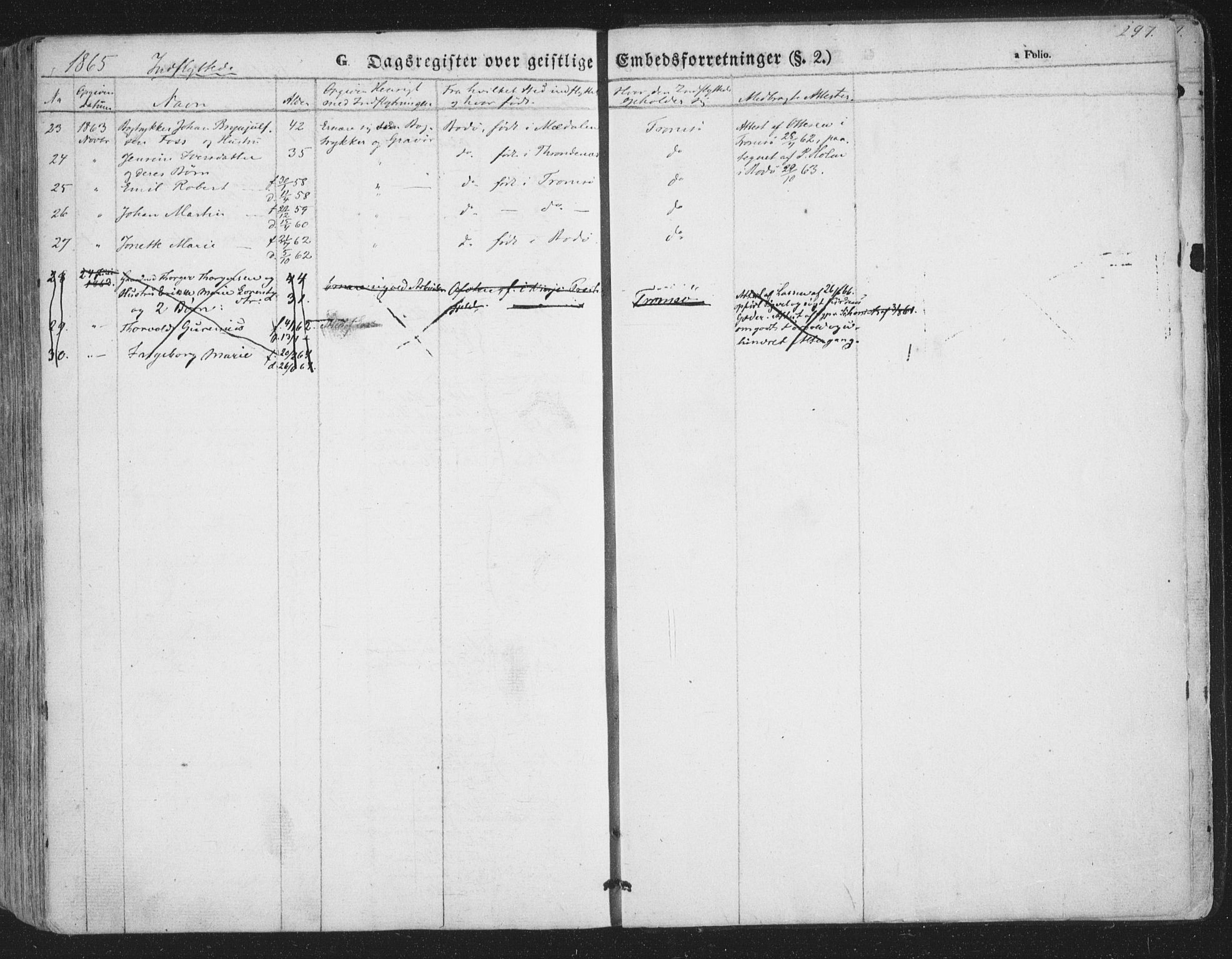 Tromsø sokneprestkontor/stiftsprosti/domprosti, AV/SATØ-S-1343/G/Ga/L0011kirke: Parish register (official) no. 11, 1856-1865, p. 297