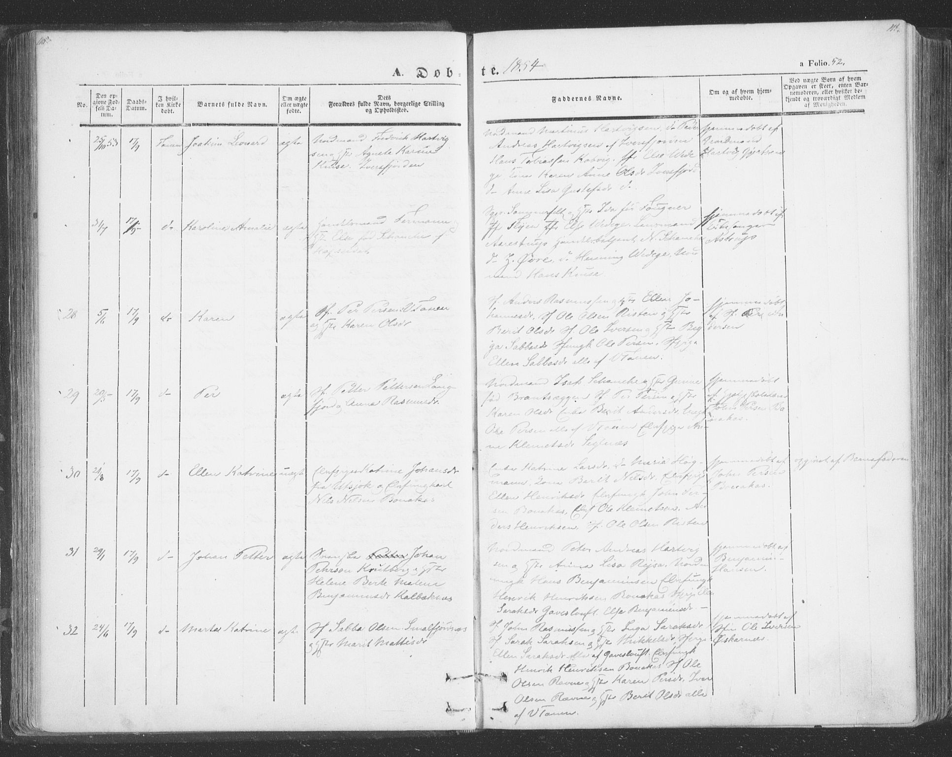 Tana sokneprestkontor, AV/SATØ-S-1334/H/Ha/L0001kirke: Parish register (official) no. 1, 1846-1861, p. 52