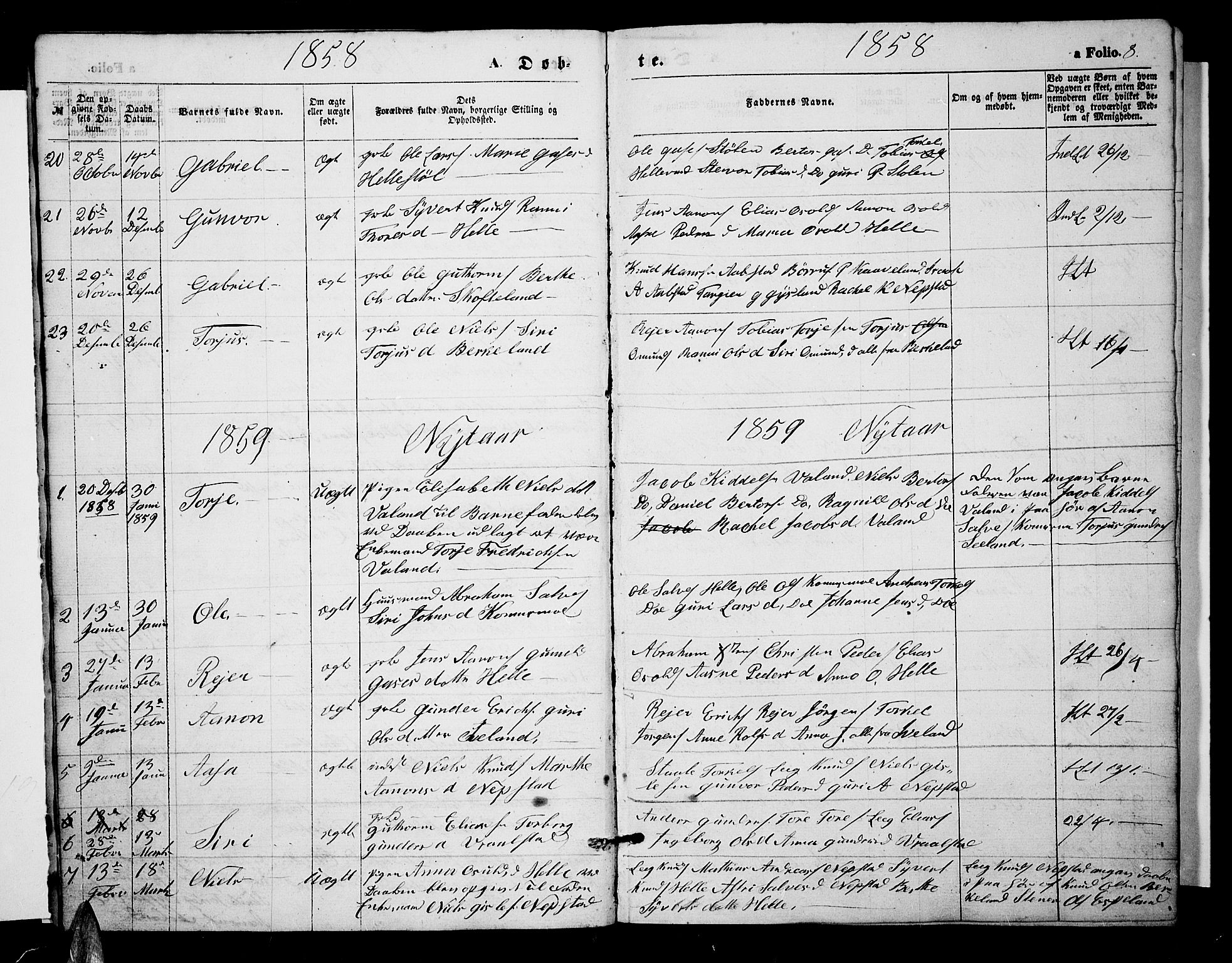 Nord-Audnedal sokneprestkontor, AV/SAK-1111-0032/F/Fb/Fba/L0002: Parish register (copy) no. B 2, 1856-1882, p. 8