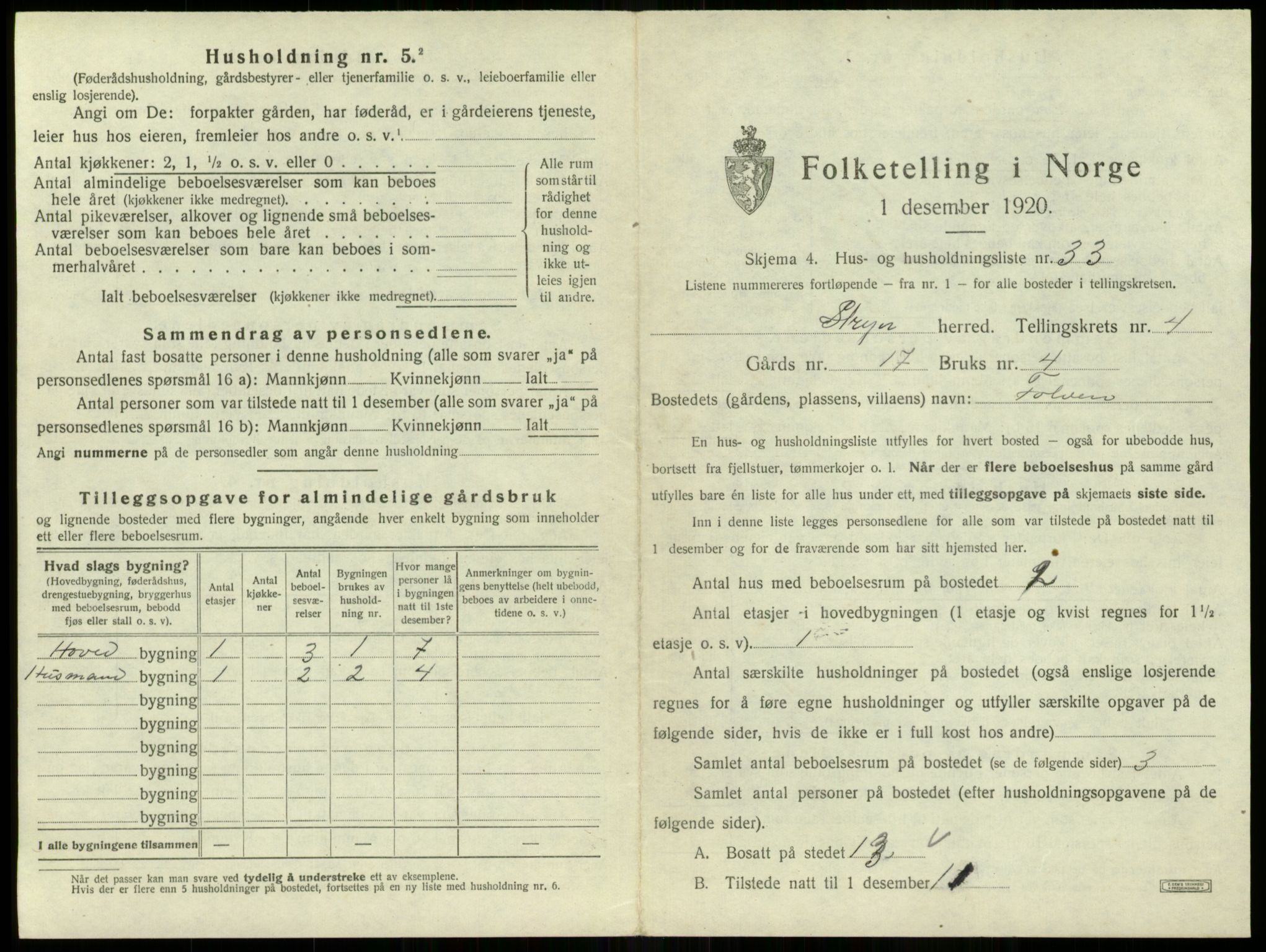 SAB, 1920 census for Stryn, 1920, p. 228