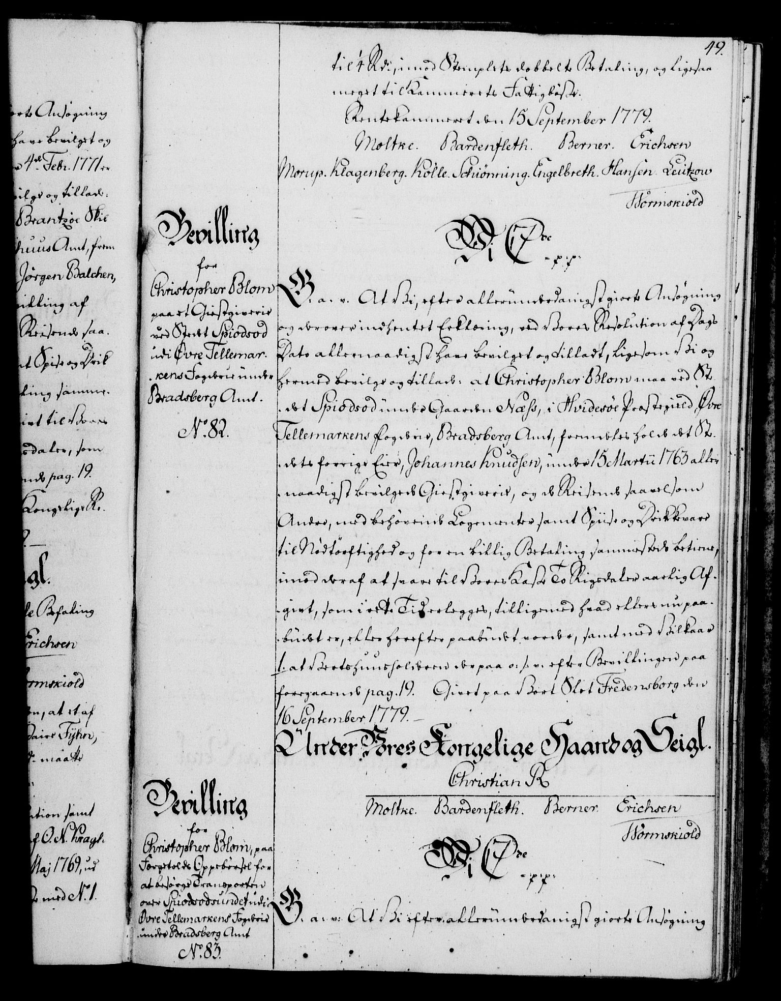 Rentekammeret, Kammerkanselliet, AV/RA-EA-3111/G/Gg/Gga/L0011: Norsk ekspedisjonsprotokoll med register (merket RK 53.11), 1779-1781, p. 49