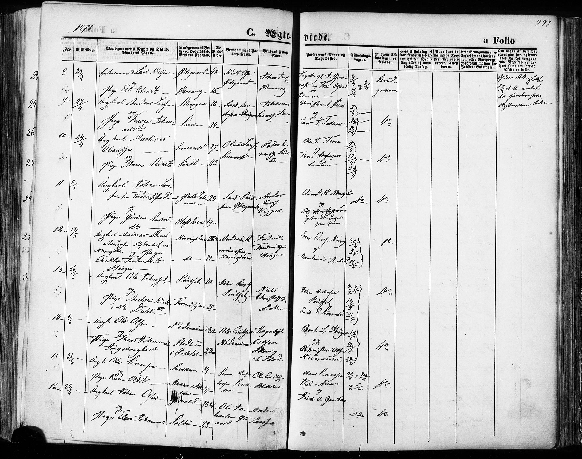 Ministerialprotokoller, klokkerbøker og fødselsregistre - Sør-Trøndelag, SAT/A-1456/668/L0807: Parish register (official) no. 668A07, 1870-1880, p. 297