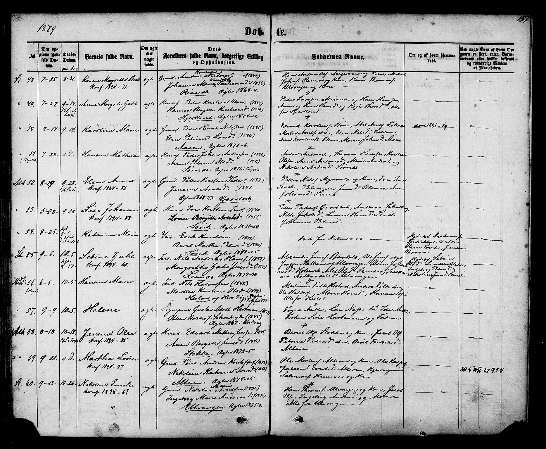 Ministerialprotokoller, klokkerbøker og fødselsregistre - Nordland, SAT/A-1459/830/L0449: Parish register (official) no. 830A13, 1866-1886, p. 157