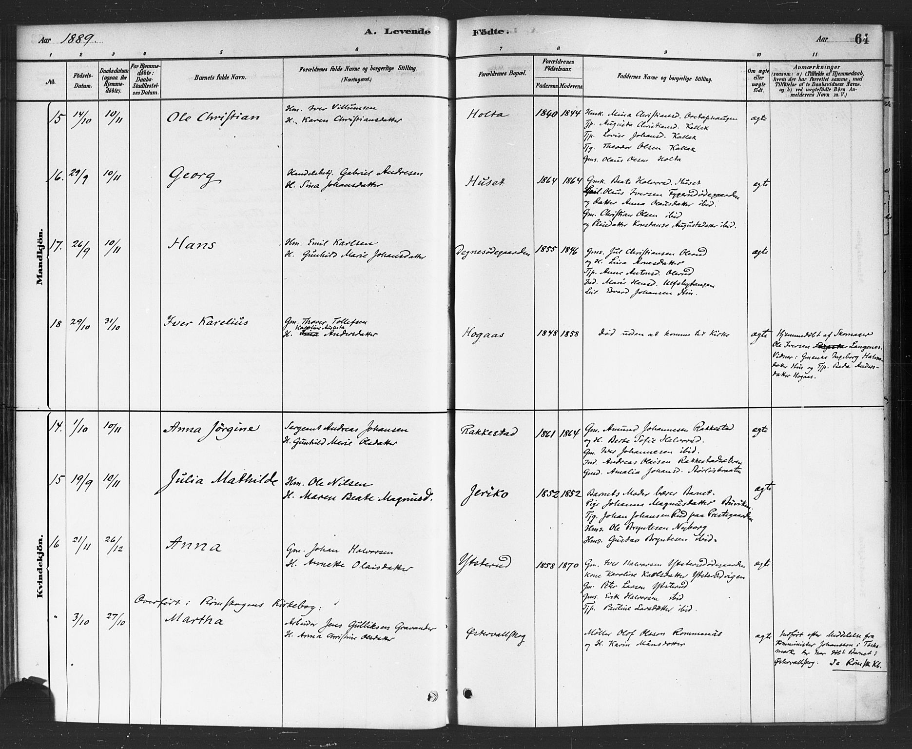 Rødenes prestekontor Kirkebøker, AV/SAO-A-2005/F/Fa/L0009: Parish register (official) no. I 9, 1880-1889, p. 64