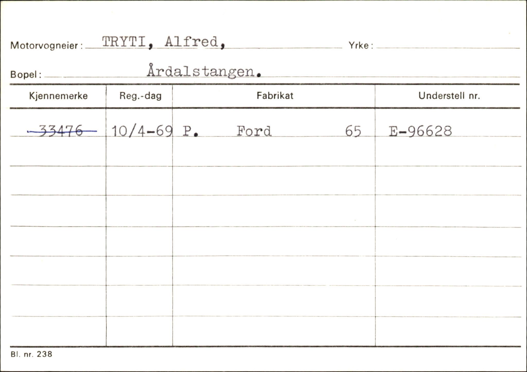 Statens vegvesen, Sogn og Fjordane vegkontor, SAB/A-5301/4/F/L0146: Registerkort Årdal R-Å samt diverse kort, 1945-1975, p. 969