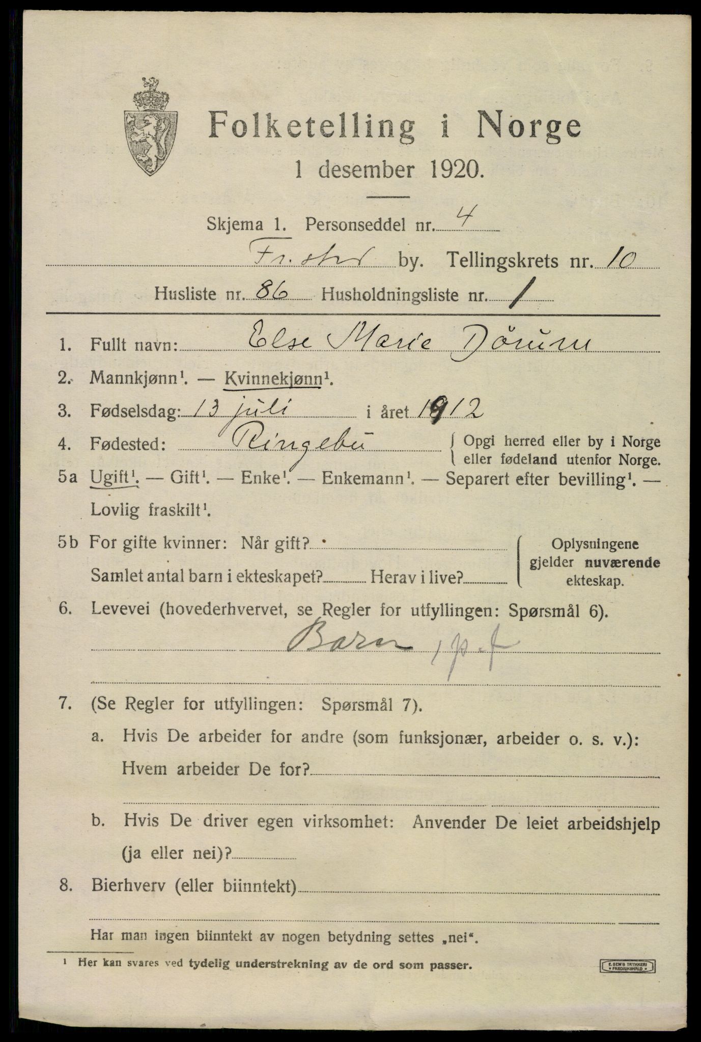 SAO, 1920 census for Fredrikstad, 1920, p. 28239