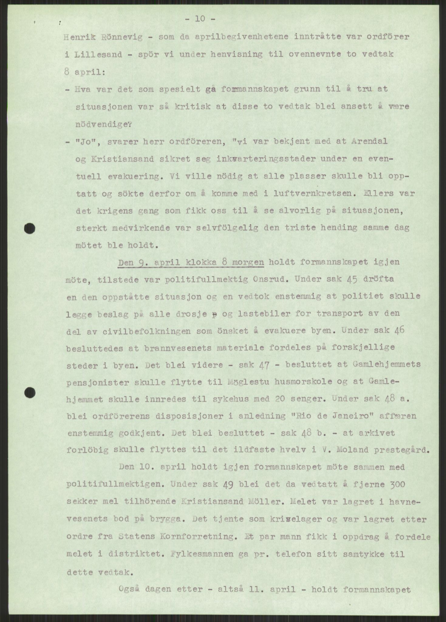 Forsvaret, Forsvarets krigshistoriske avdeling, AV/RA-RAFA-2017/Y/Ya/L0014: II-C-11-31 - Fylkesmenn.  Rapporter om krigsbegivenhetene 1940., 1940, p. 778