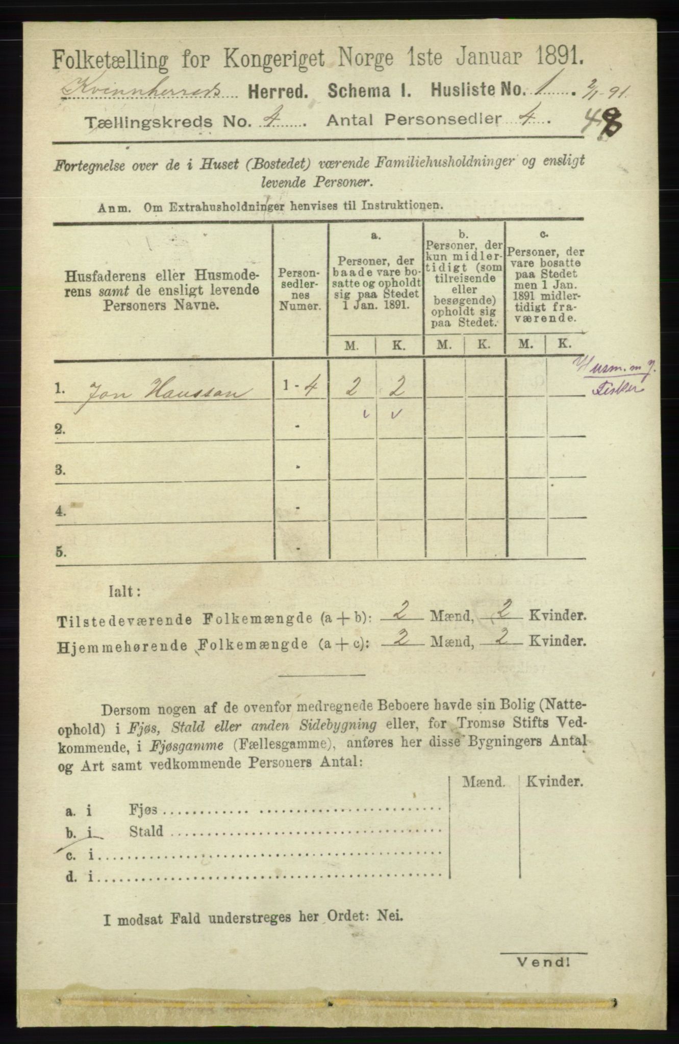 RA, 1891 census for 1224 Kvinnherad, 1891, p. 1334