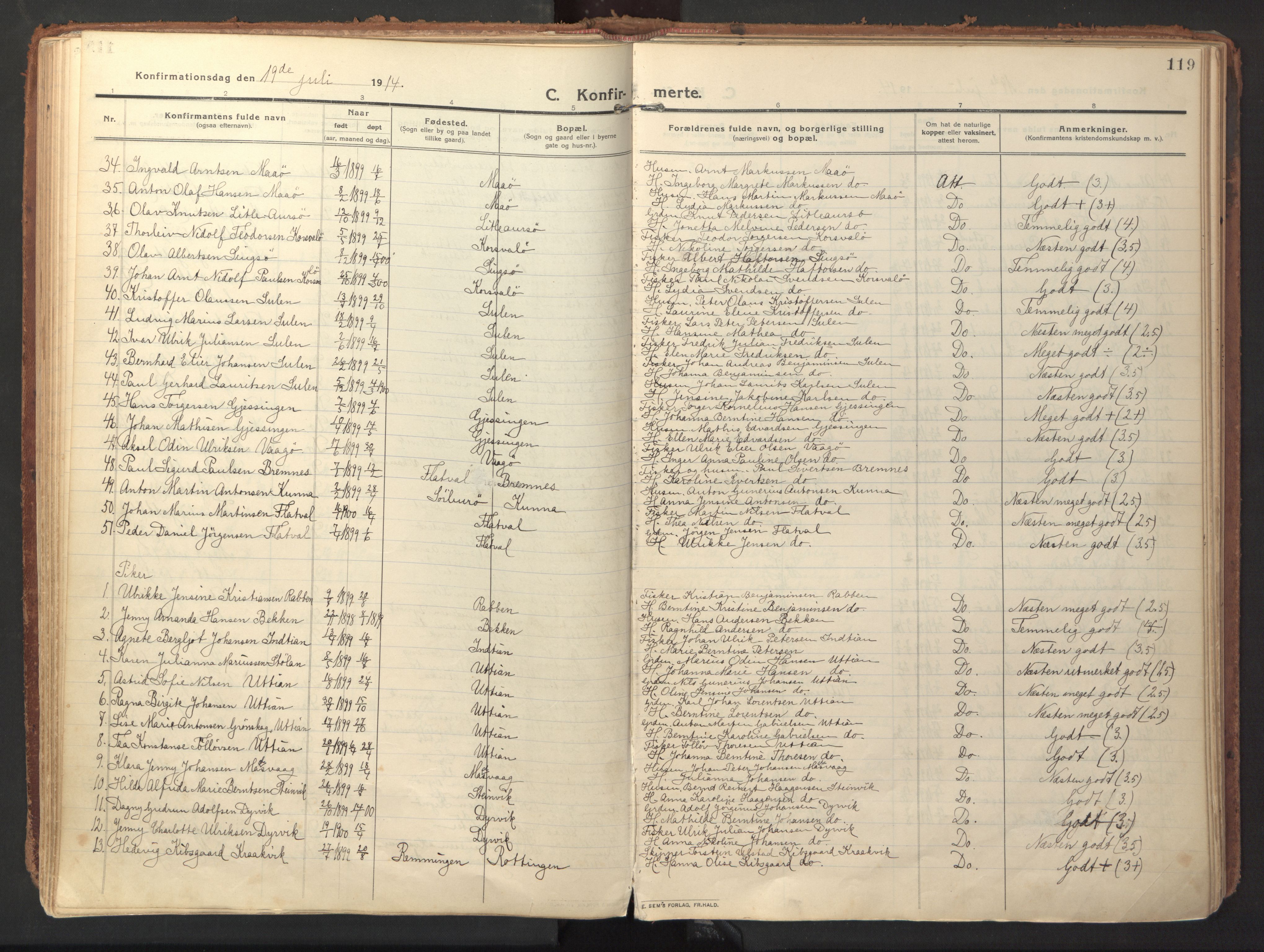 Ministerialprotokoller, klokkerbøker og fødselsregistre - Sør-Trøndelag, SAT/A-1456/640/L0581: Parish register (official) no. 640A06, 1910-1924, p. 119