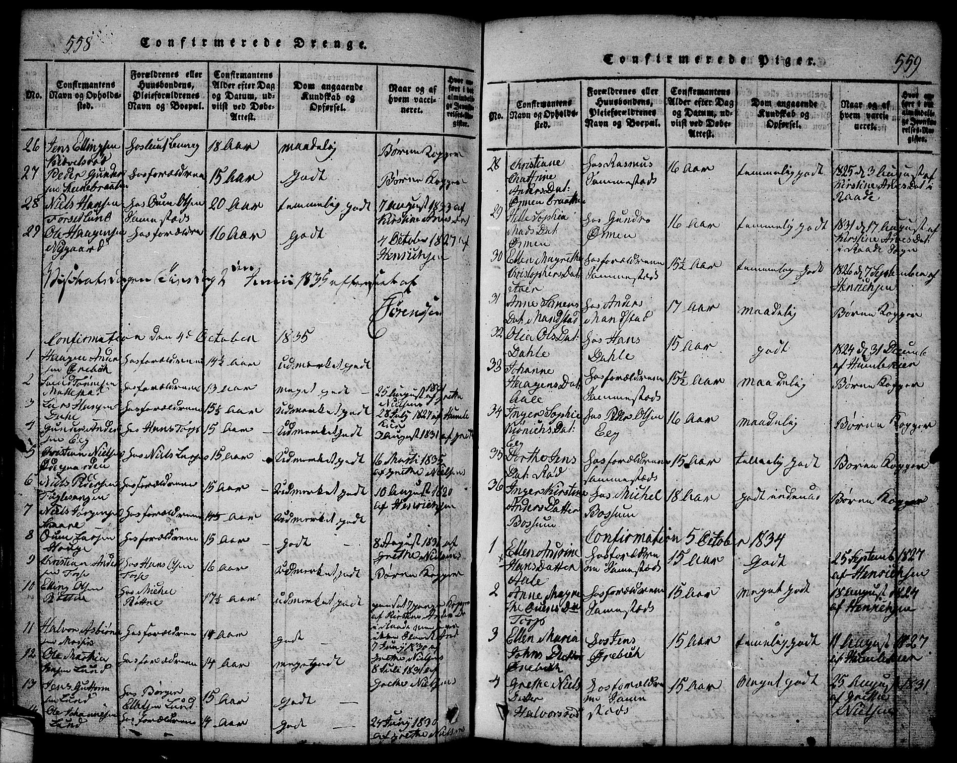Onsøy prestekontor Kirkebøker, SAO/A-10914/G/Ga/L0001: Parish register (copy) no. I 1, 1814-1840, p. 558-559