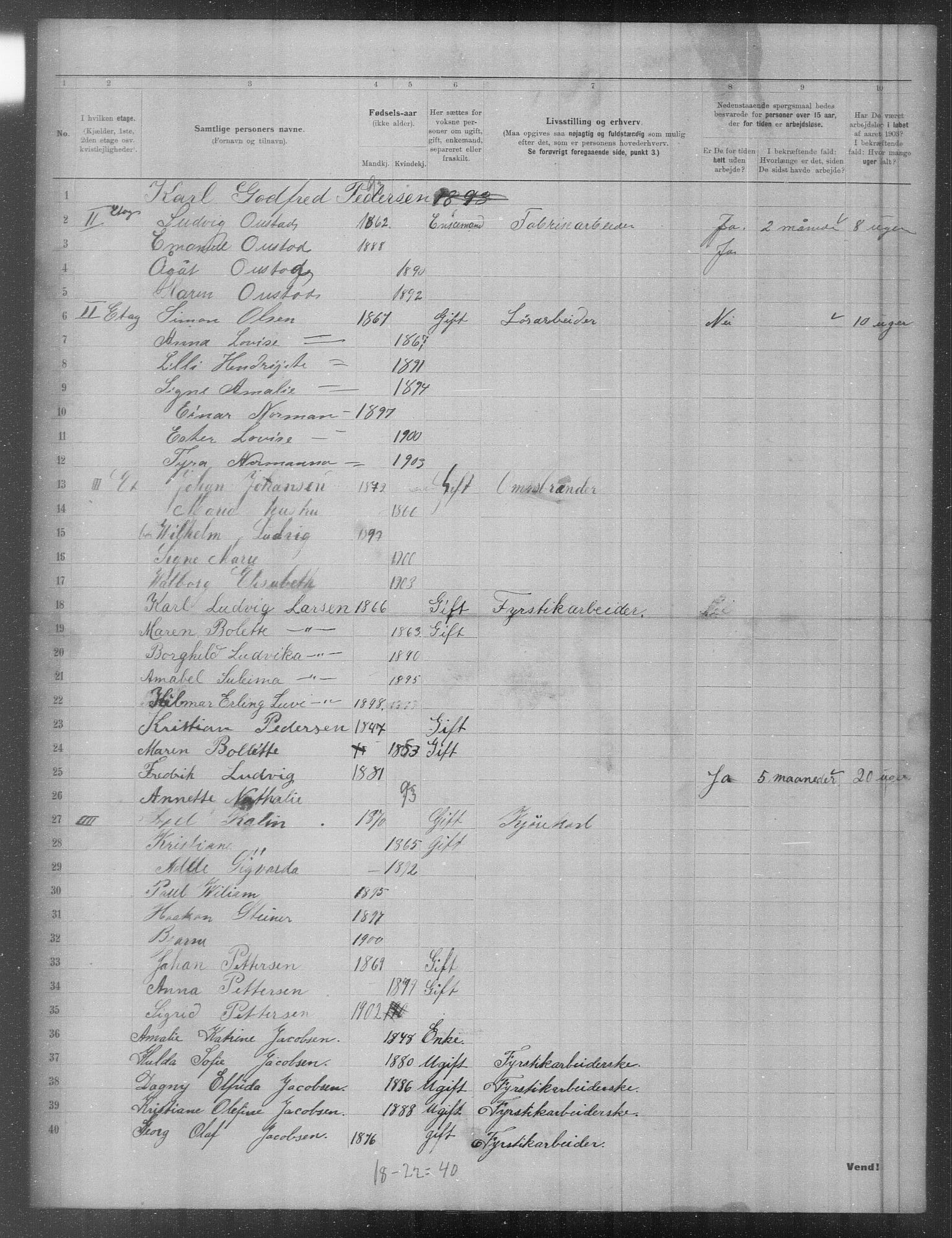 OBA, Municipal Census 1903 for Kristiania, 1903, p. 7285