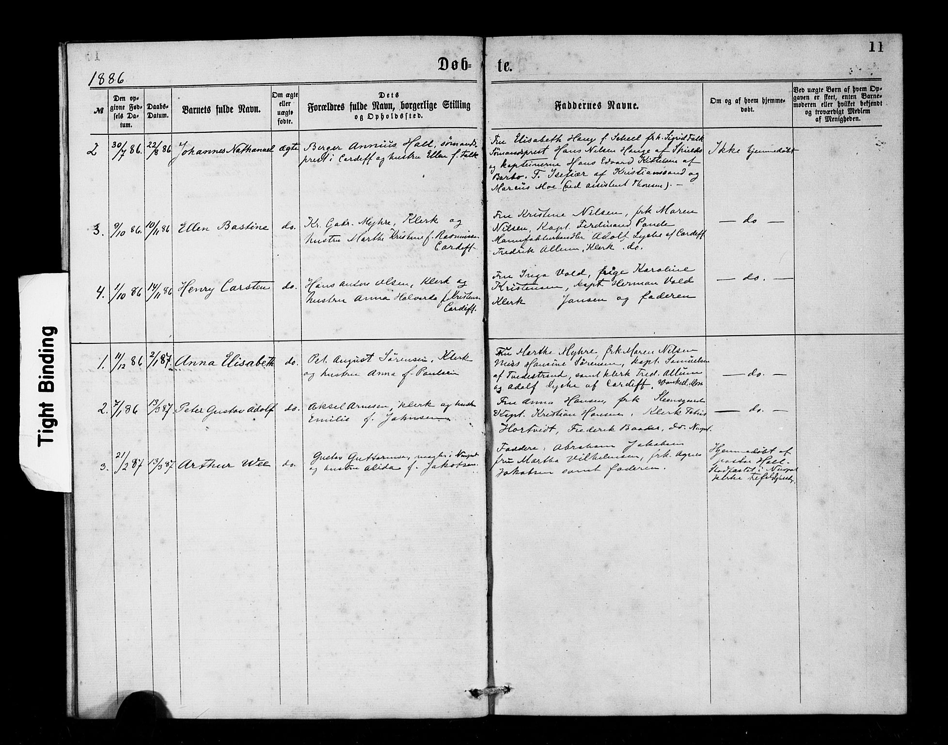 Den norske sjømannsmisjon i utlandet/Bristolhavnene(Cardiff-Swansea), SAB/SAB/PA-0102/H/Ha/Haa/L0001: Parish register (official) no. A 1, 1866-1887, p. 11