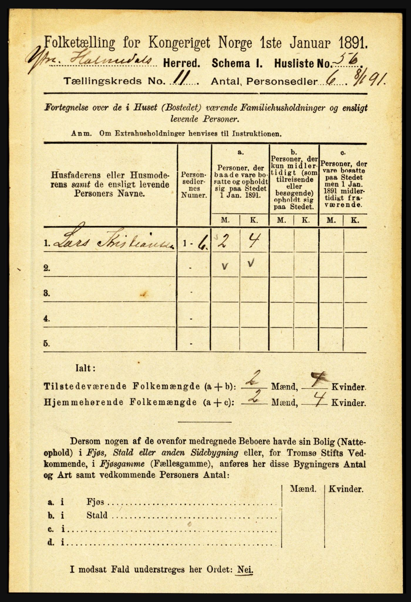 RA, 1891 census for 1429 Ytre Holmedal, 1891, p. 2783