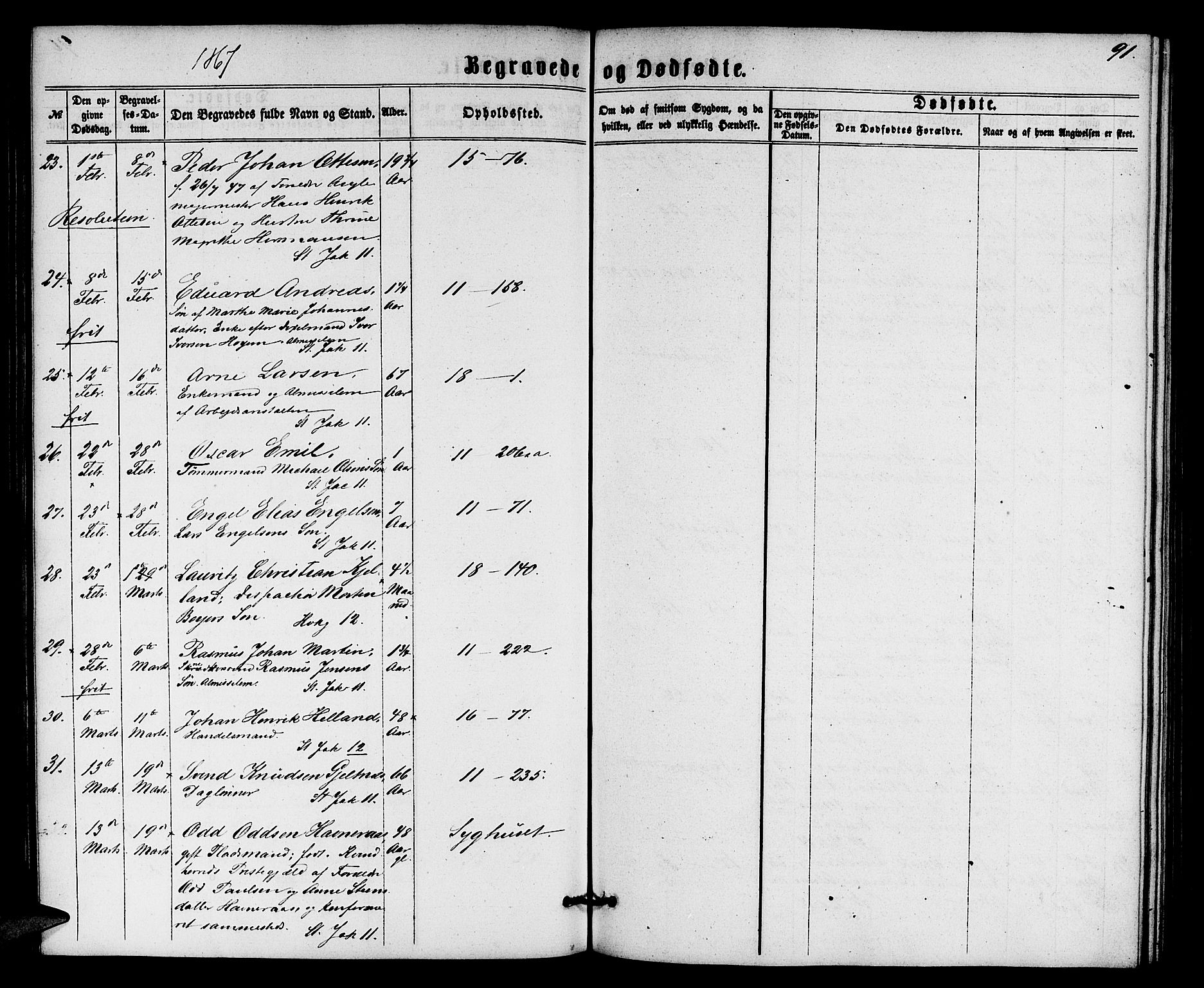 Domkirken sokneprestembete, AV/SAB-A-74801/H/Hab/L0039: Parish register (copy) no. E 3, 1860-1868, p. 91