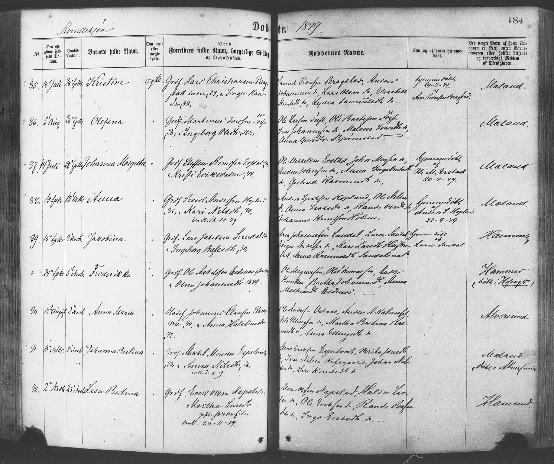 Hamre sokneprestembete, SAB/A-75501/H/Ha/Haa/Haaa/L0015: Parish register (official) no. A 15, 1870-1881, p. 184