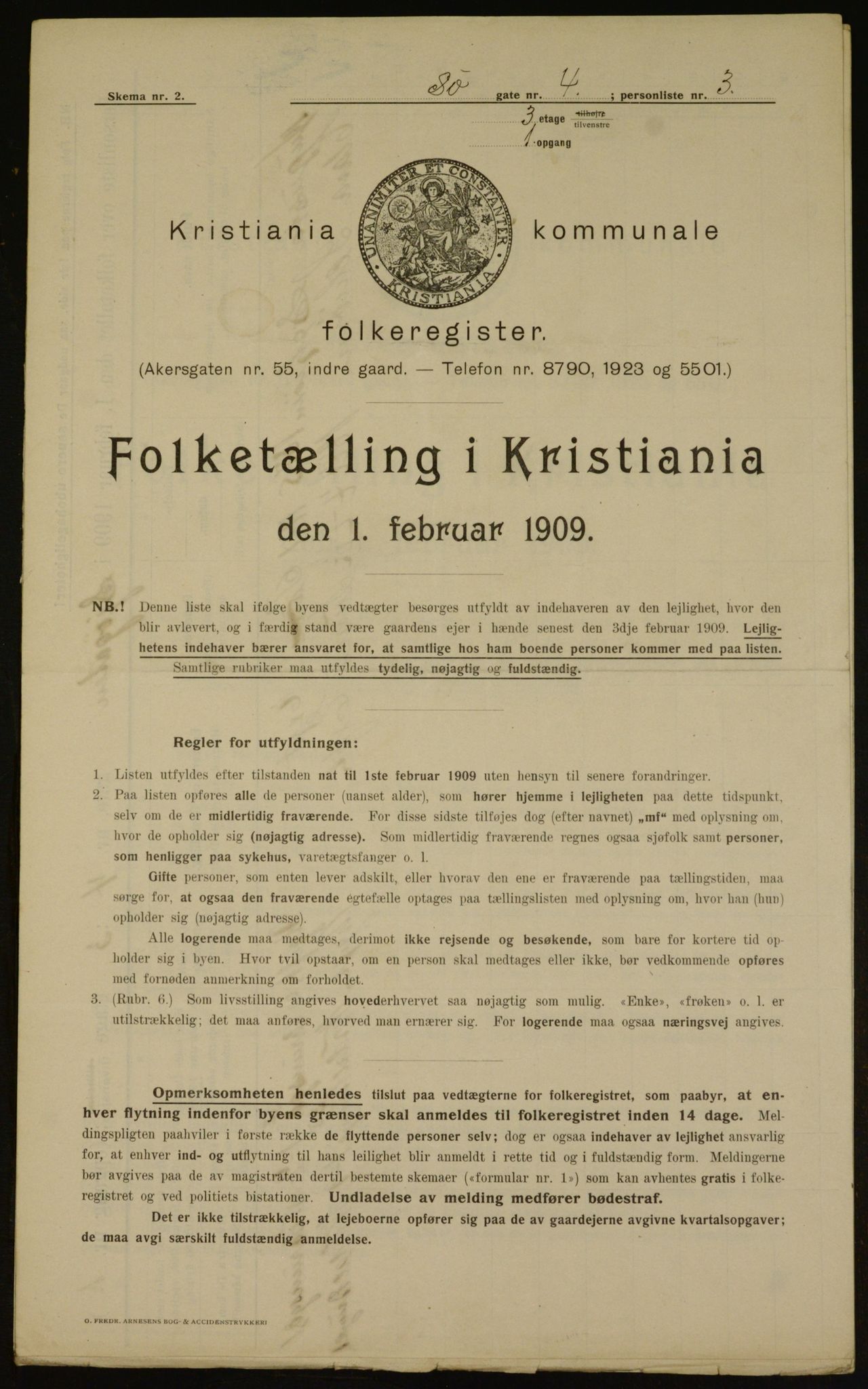 OBA, Municipal Census 1909 for Kristiania, 1909, p. 96174