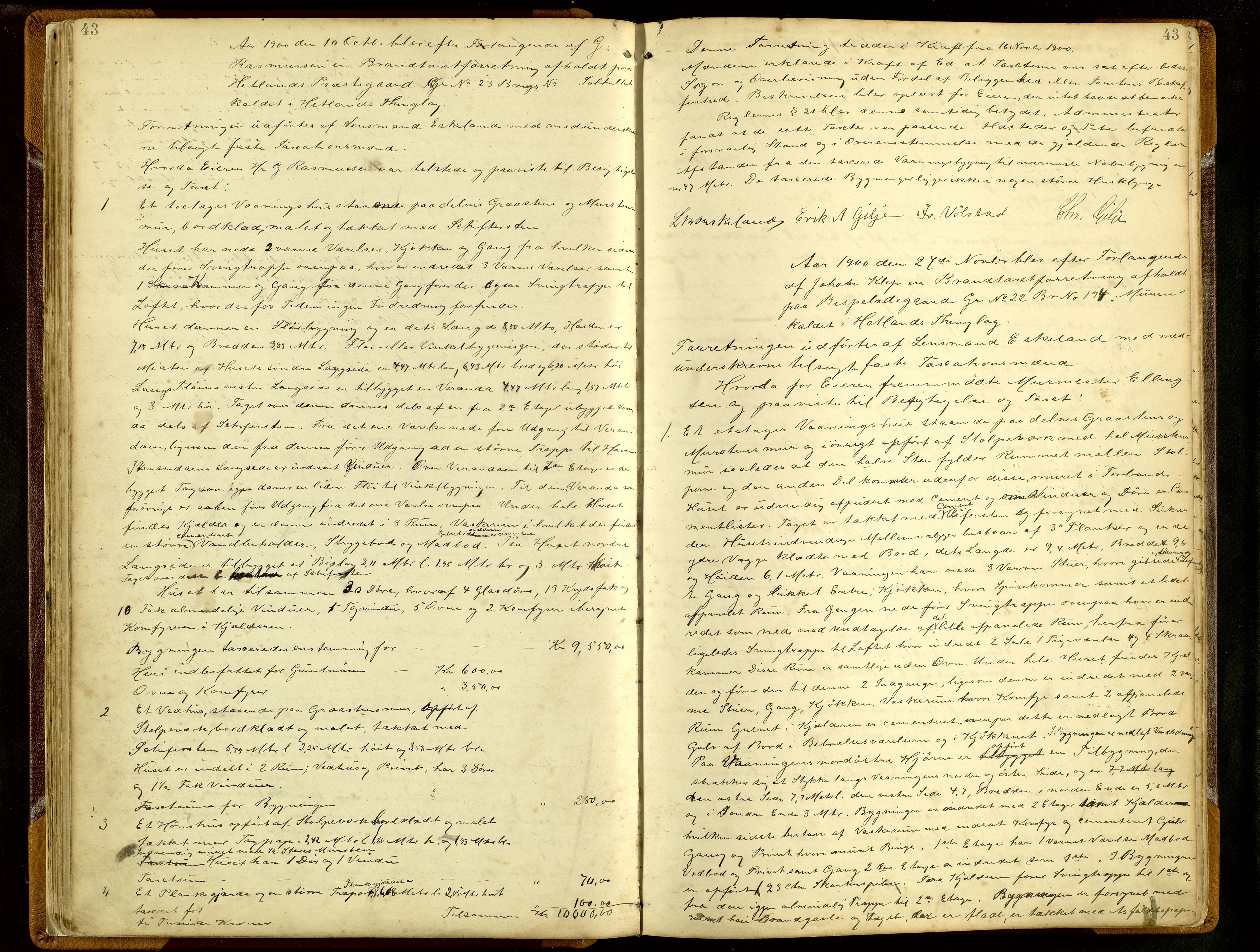 Hetland lensmannskontor, AV/SAST-A-100101/Goa/L0004: "Brandtaxationsprotokol", 1888-1916, p. 43