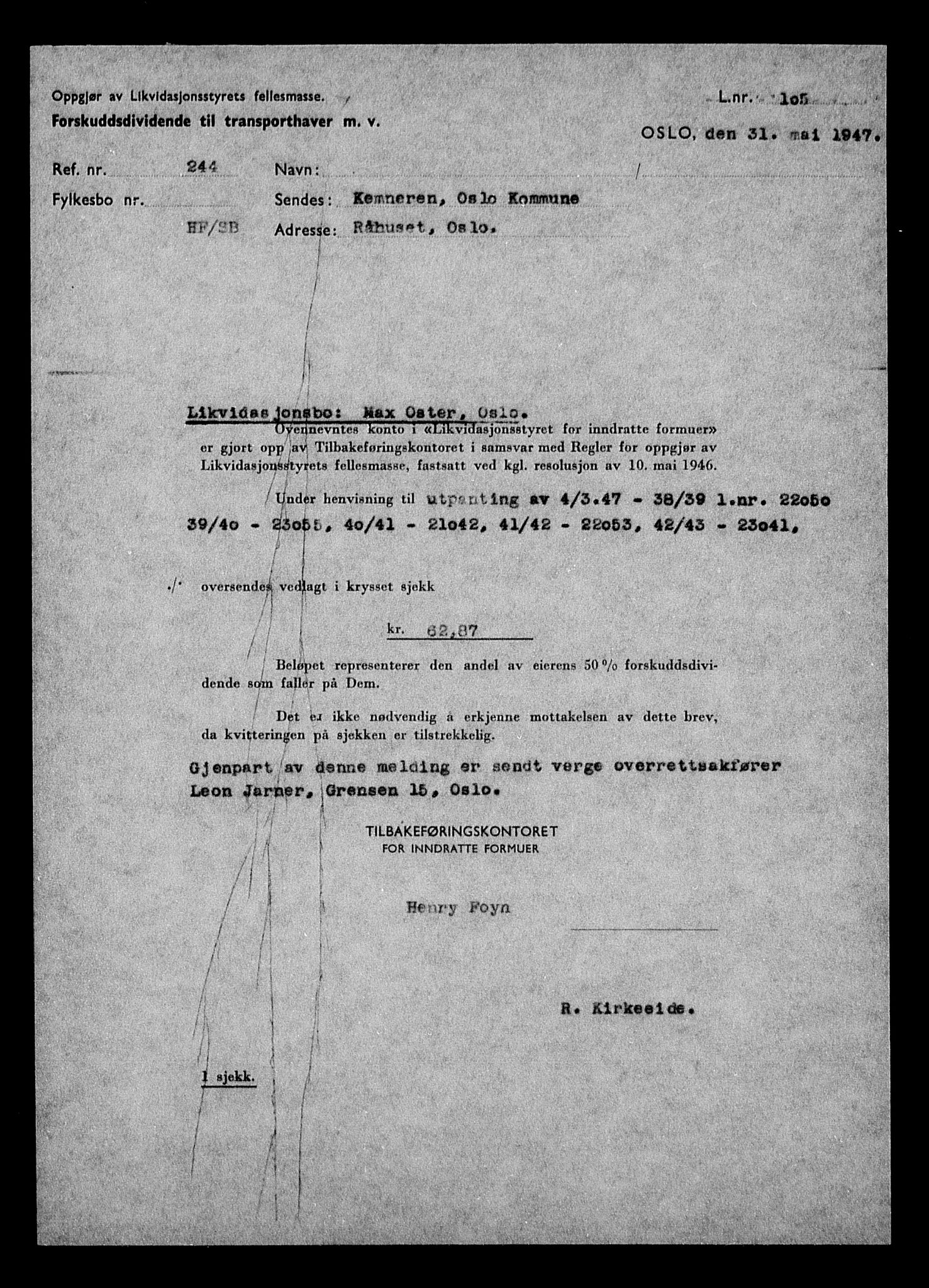 Justisdepartementet, Tilbakeføringskontoret for inndratte formuer, AV/RA-S-1564/H/Hc/Hcc/L0968: --, 1945-1947, p. 128