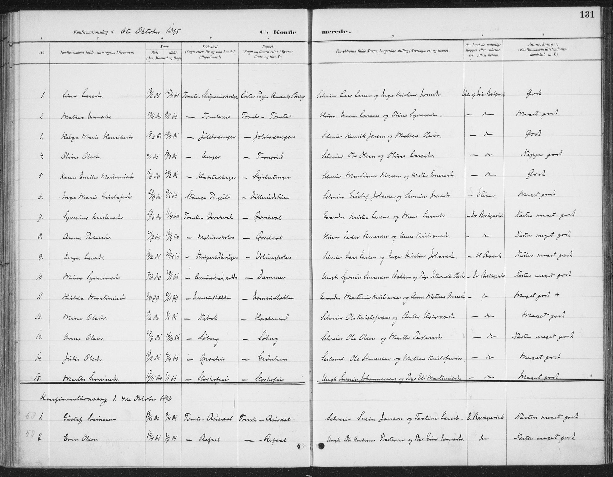 Romedal prestekontor, SAH/PREST-004/K/L0008: Parish register (official) no. 8, 1887-1905, p. 131
