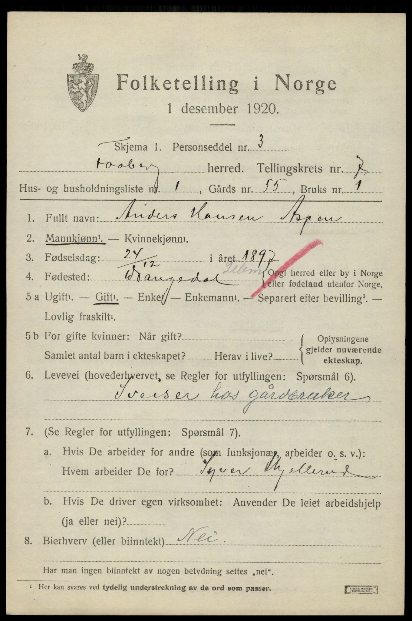 SAH, 1920 census for Fåberg, 1920, p. 7634