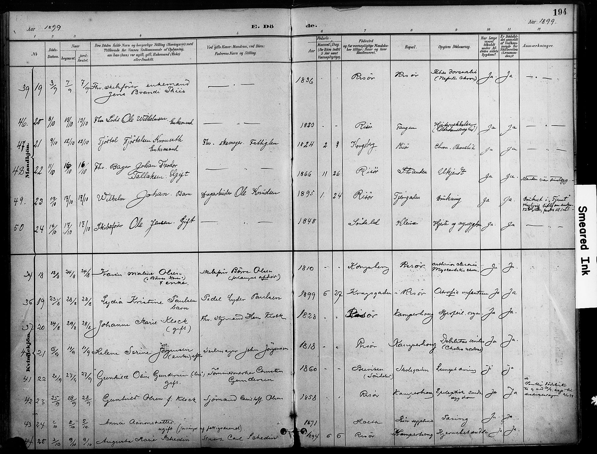 Risør sokneprestkontor, SAK/1111-0035/F/Fa/L0010: Parish register (official) no. A 10, 1896-1906, p. 194