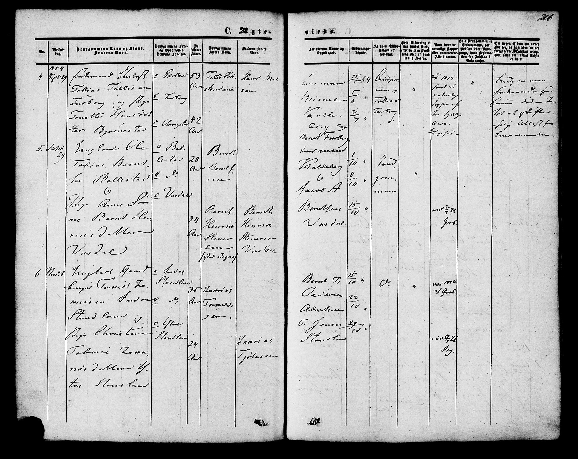 Herad sokneprestkontor, SAK/1111-0018/F/Fa/Fab/L0004: Parish register (official) no. A 4, 1853-1885, p. 216
