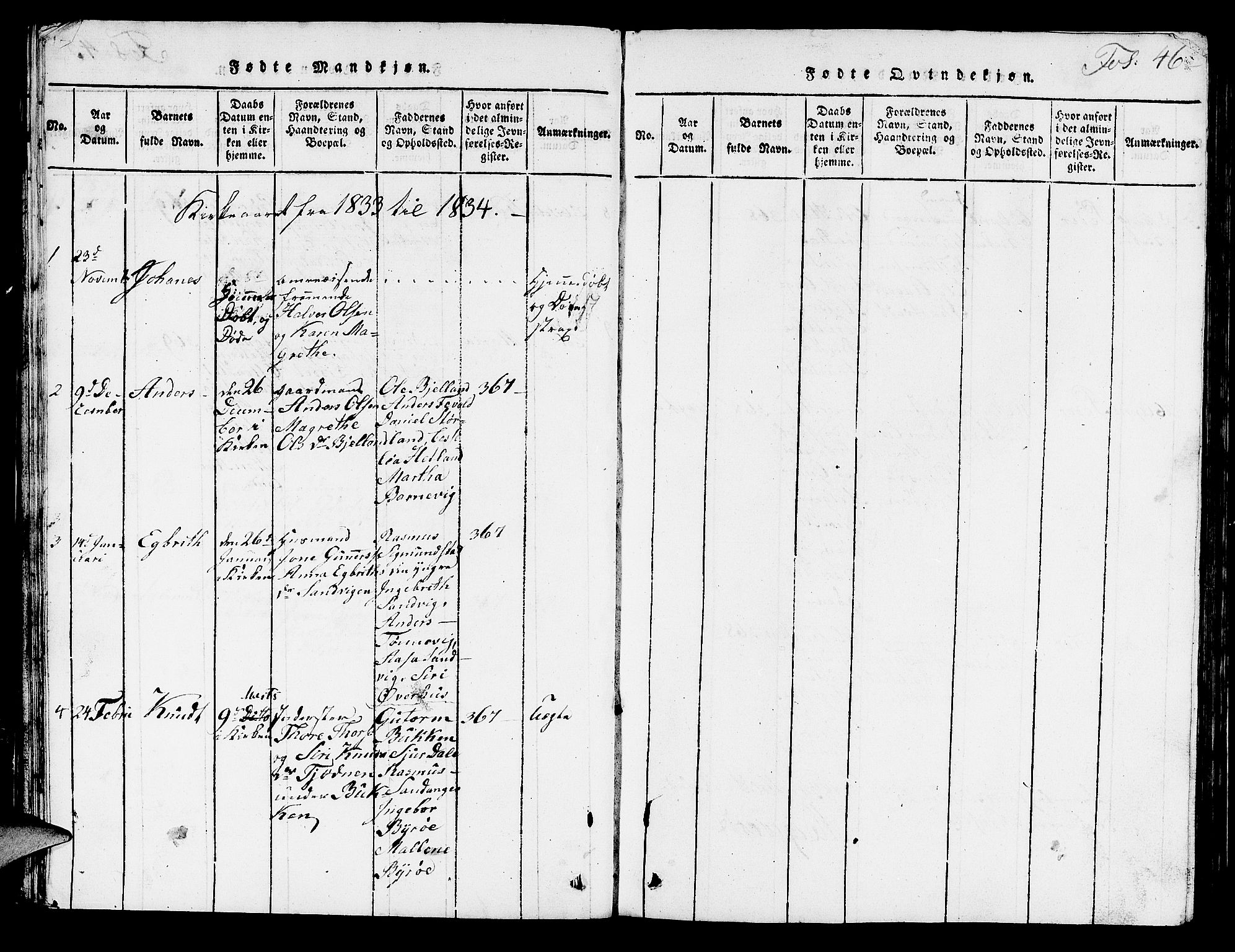 Hjelmeland sokneprestkontor, AV/SAST-A-101843/01/V/L0003: Parish register (copy) no. B 3, 1816-1841, p. 46